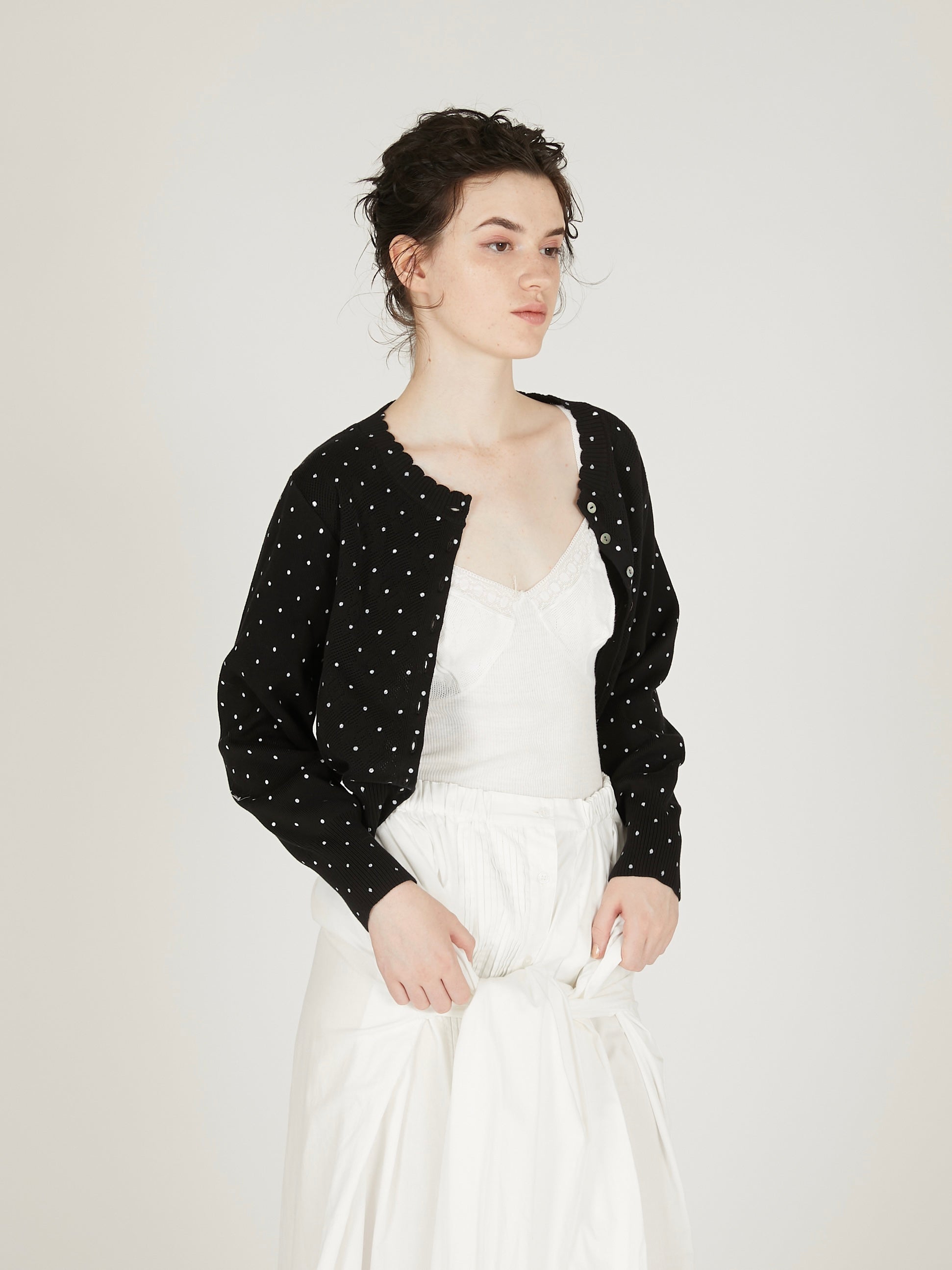 flower Jacquard dot cardigan|BLACK