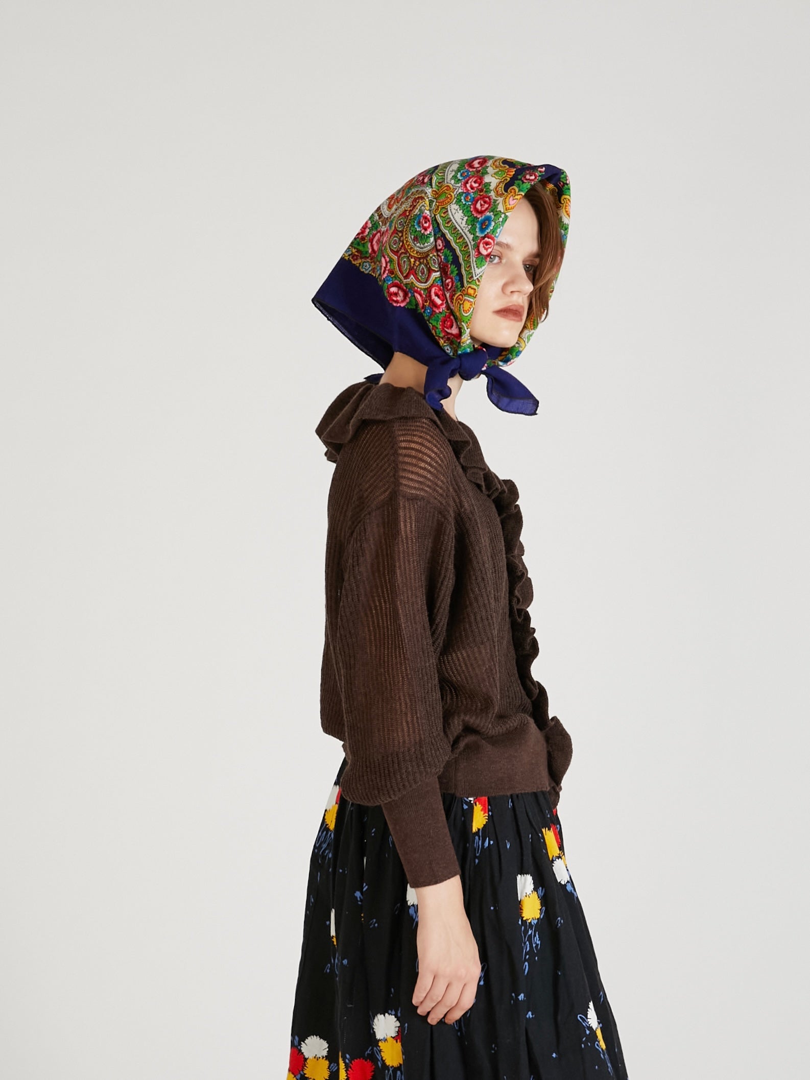 raffule frill cardigan|BROWN