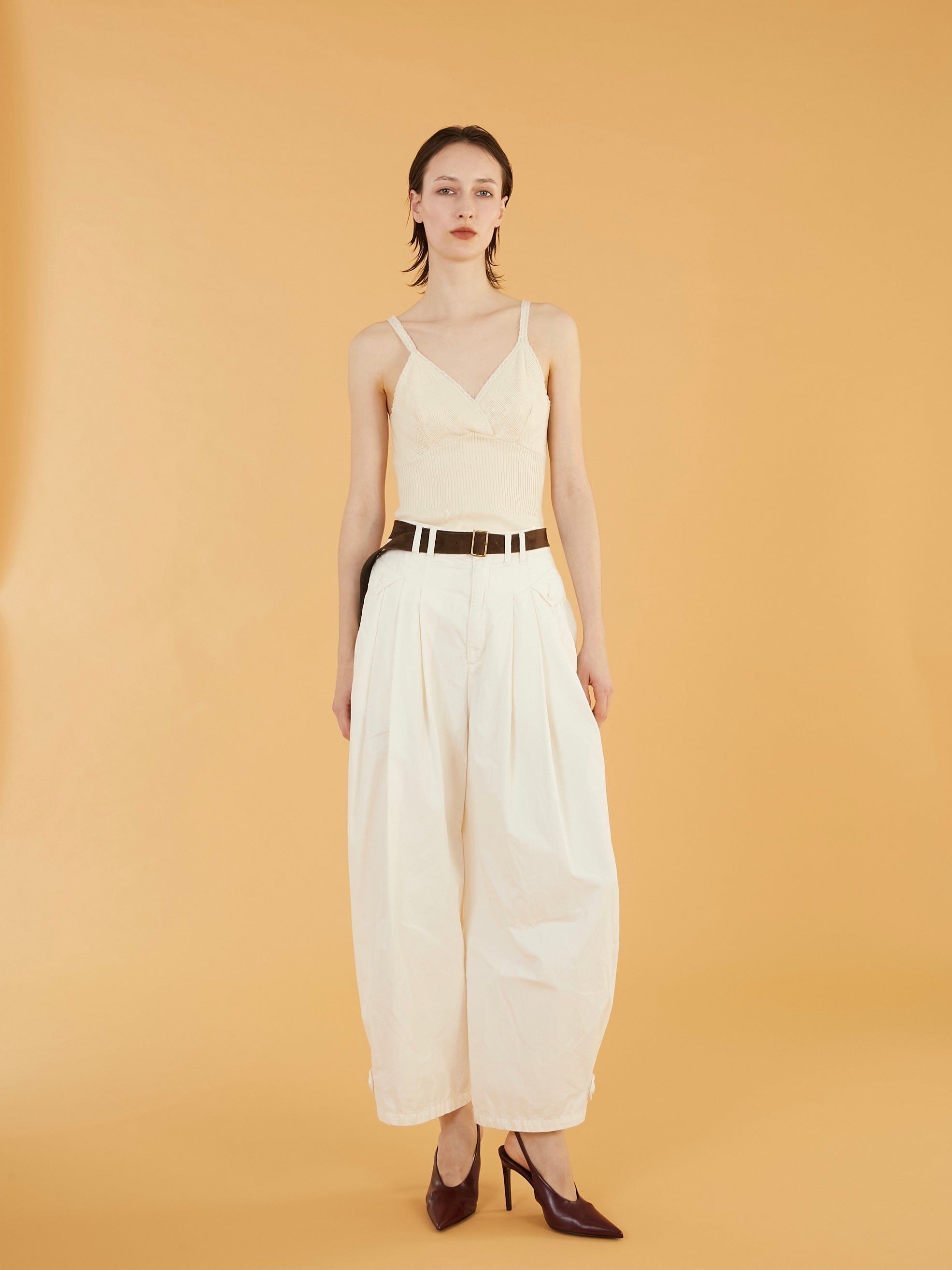 flower jacquard knit camisole|IVORY