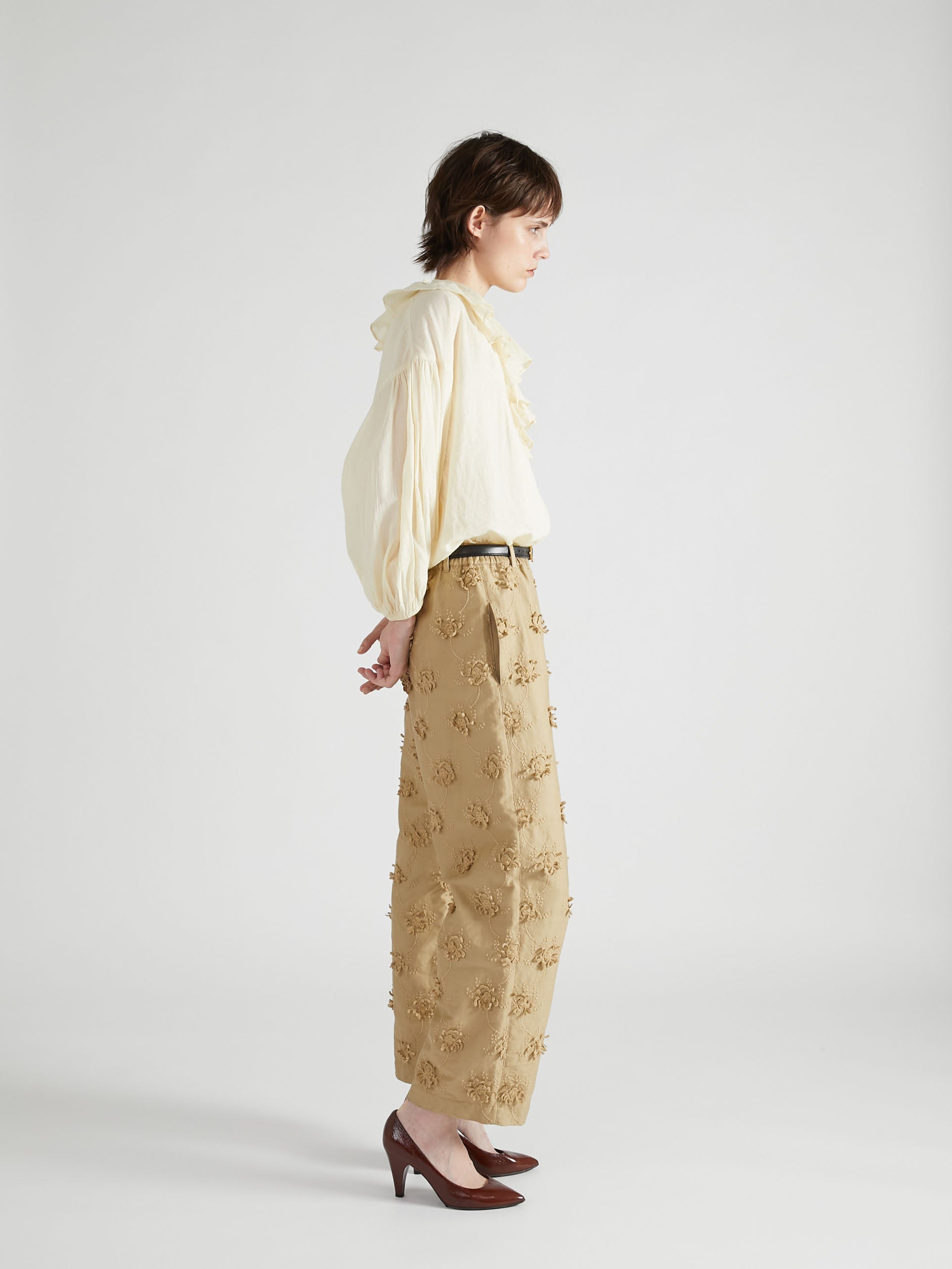 sheer ruffle blouse |BEIGE
