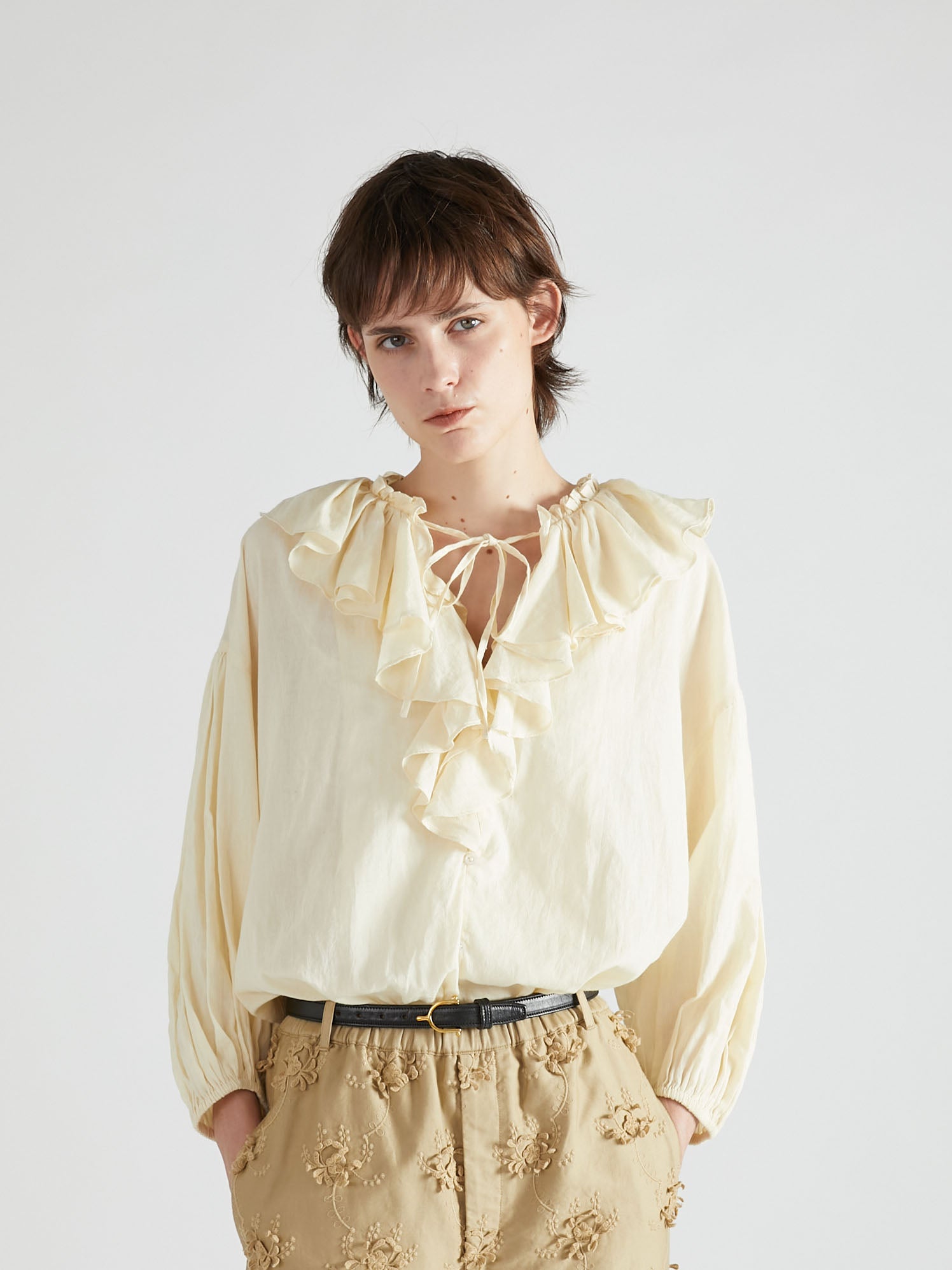 sheer ruffle blouse|BLACK