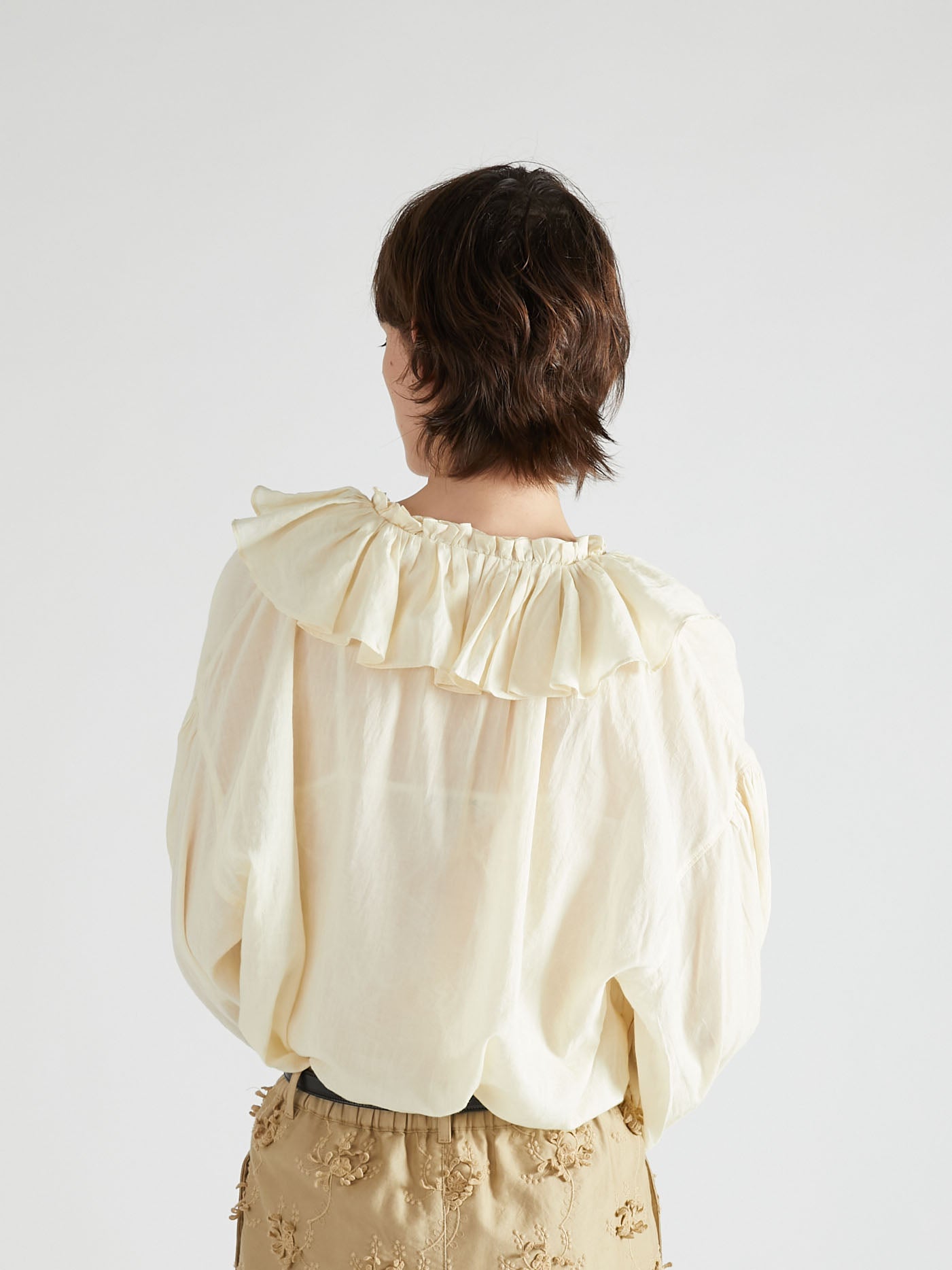 sheer ruffle blouse |BEIGE