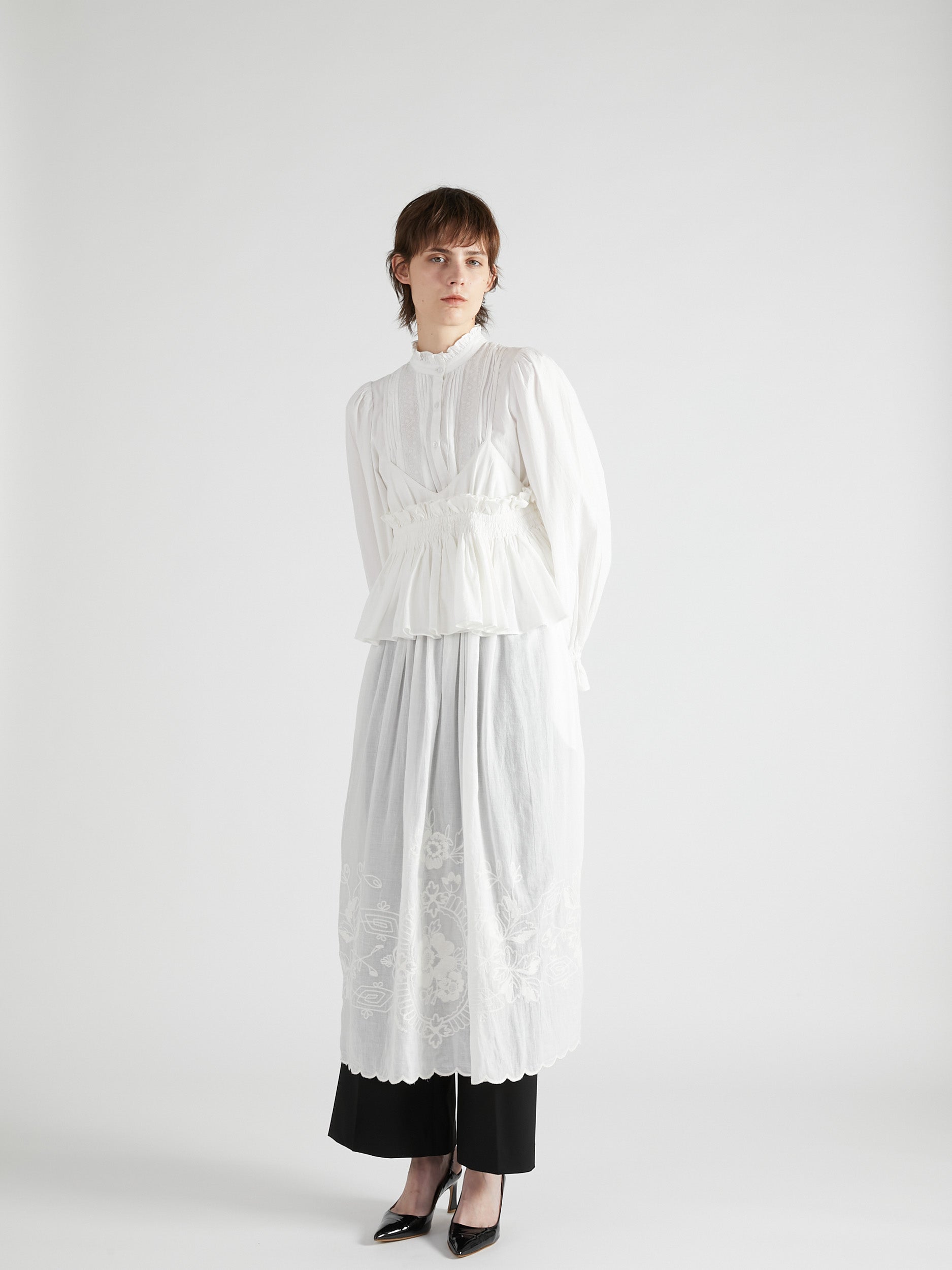embroidery scallop cami dress|WHITE