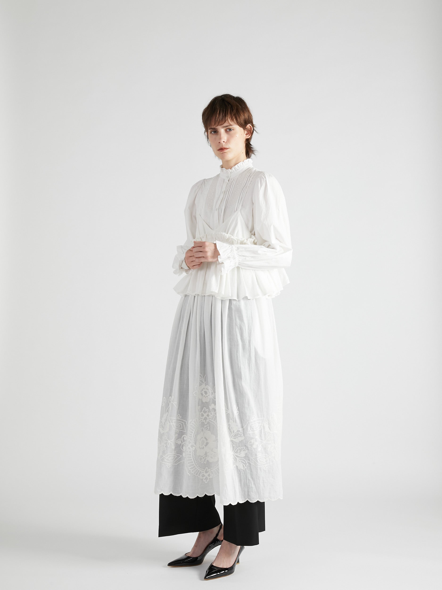 embroidery scallop cami dress|WHITE