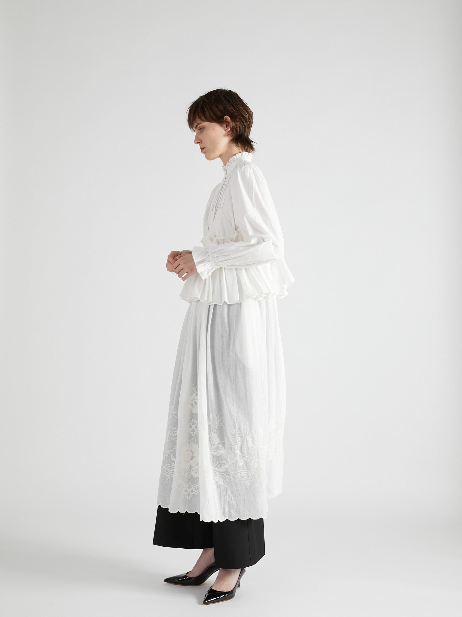 embroidery scallop cami dress|WHITE