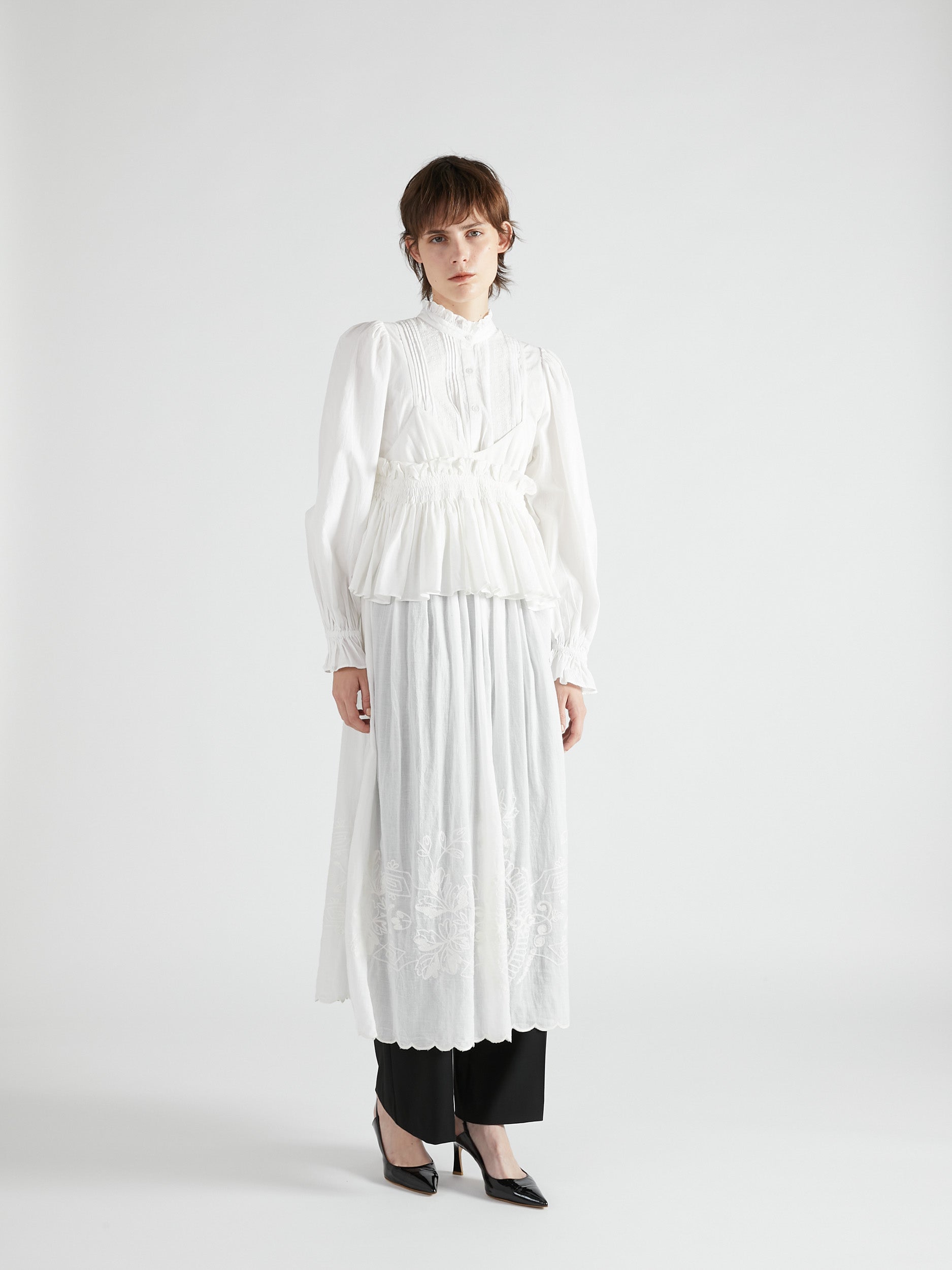 embroidery scallop cami dress|WHITE