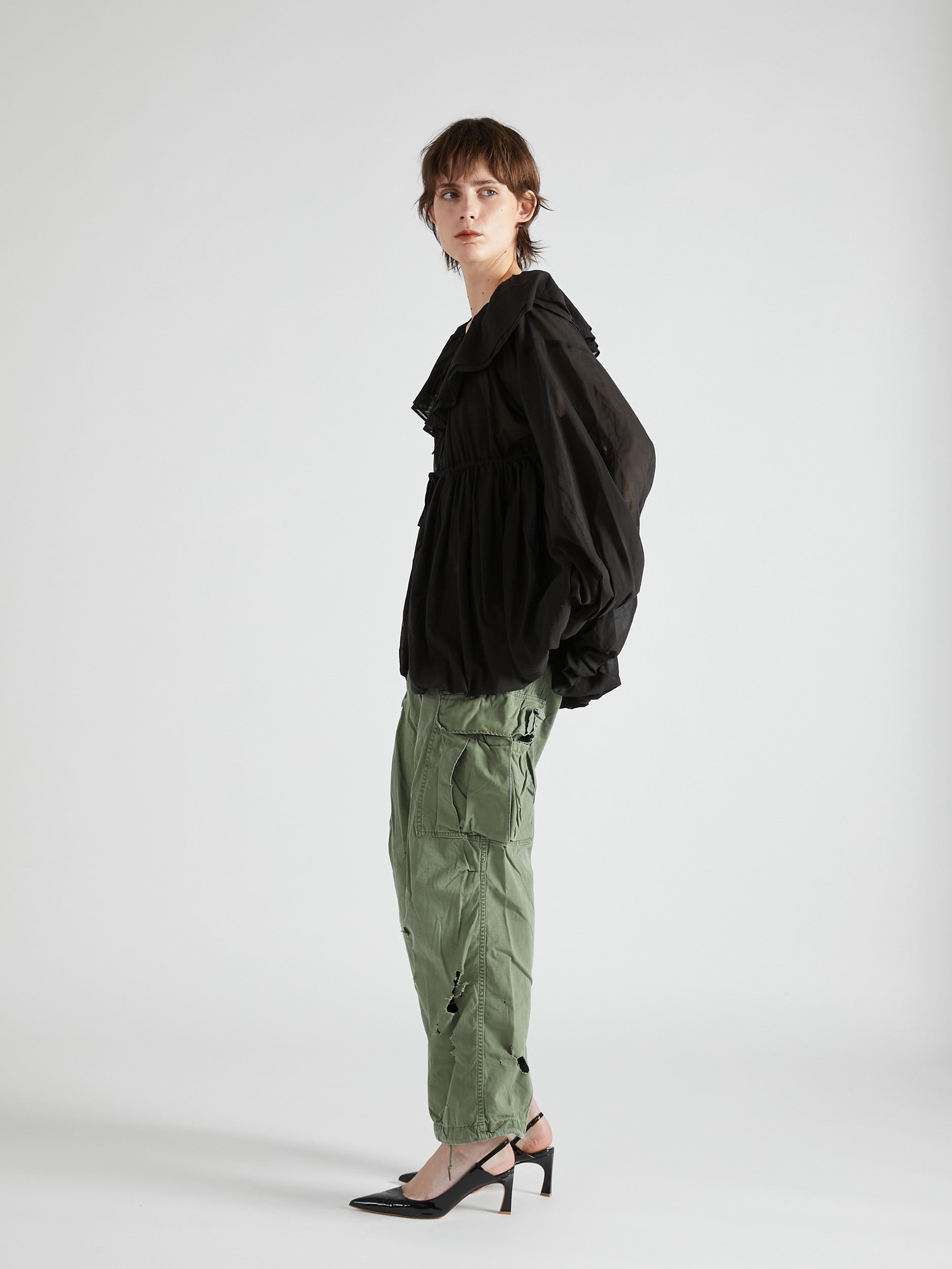 frill balloon blouse|BLACK