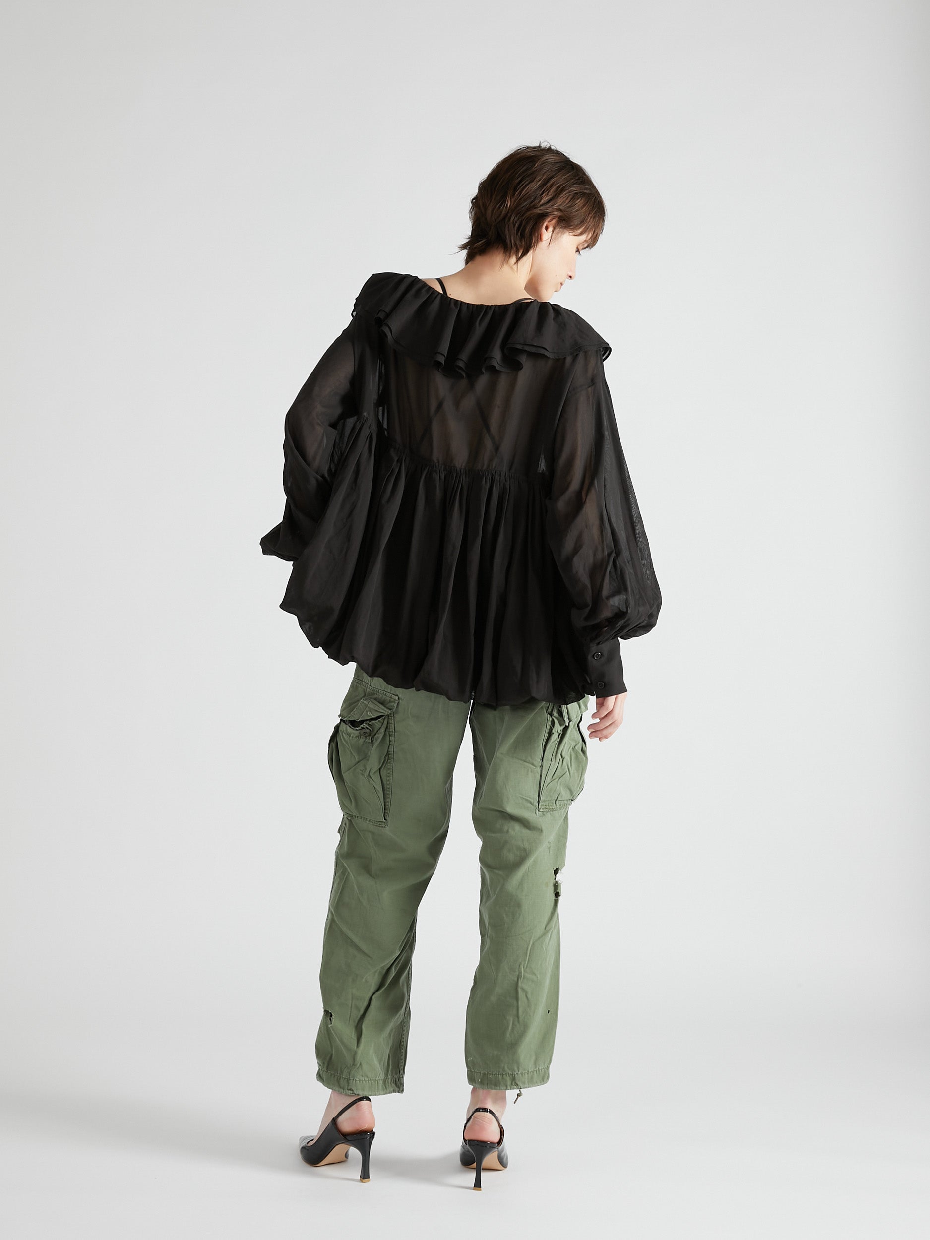 frill balloon blouse|BLACK