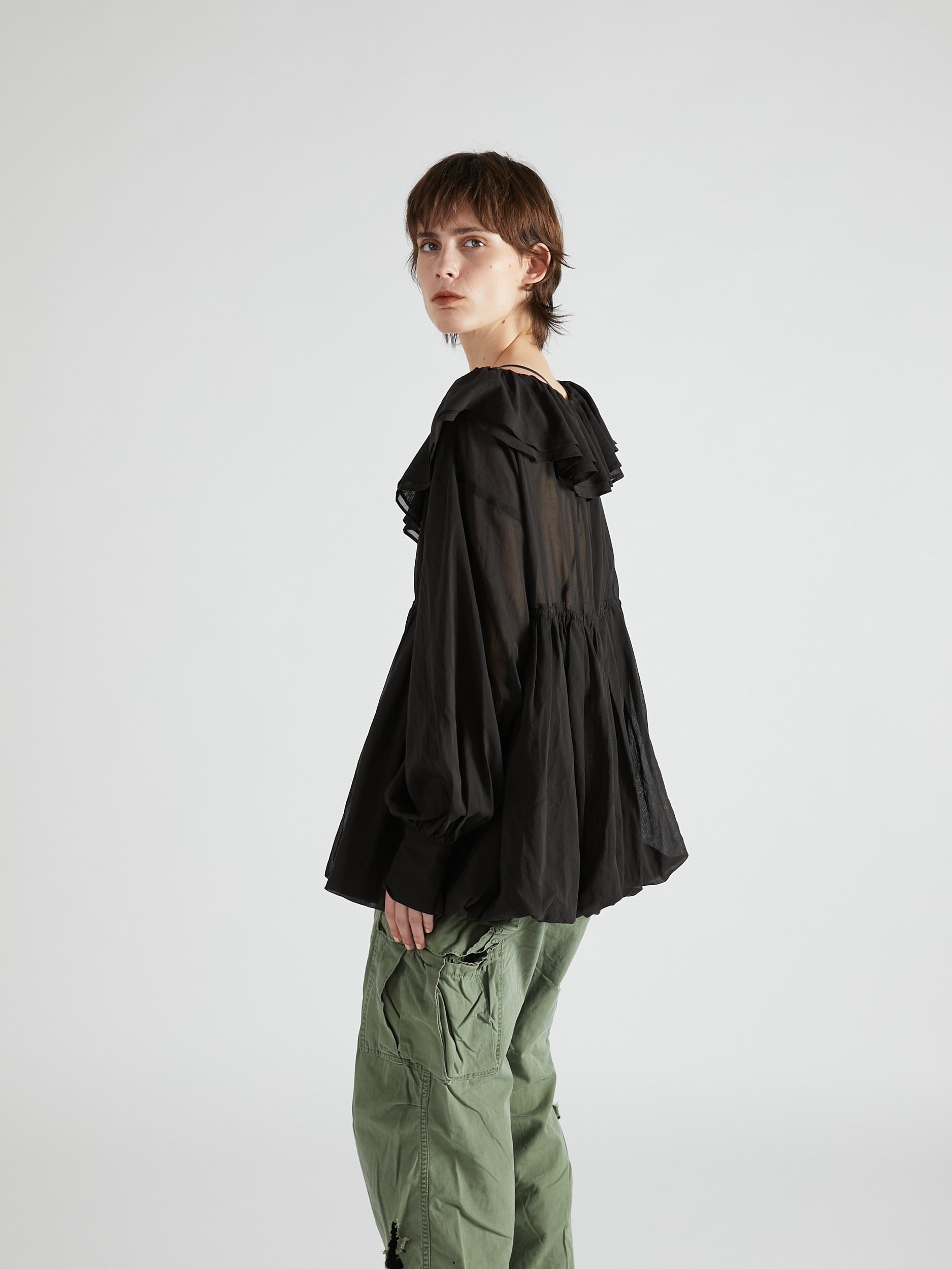 frill balloon blouse|BLACK