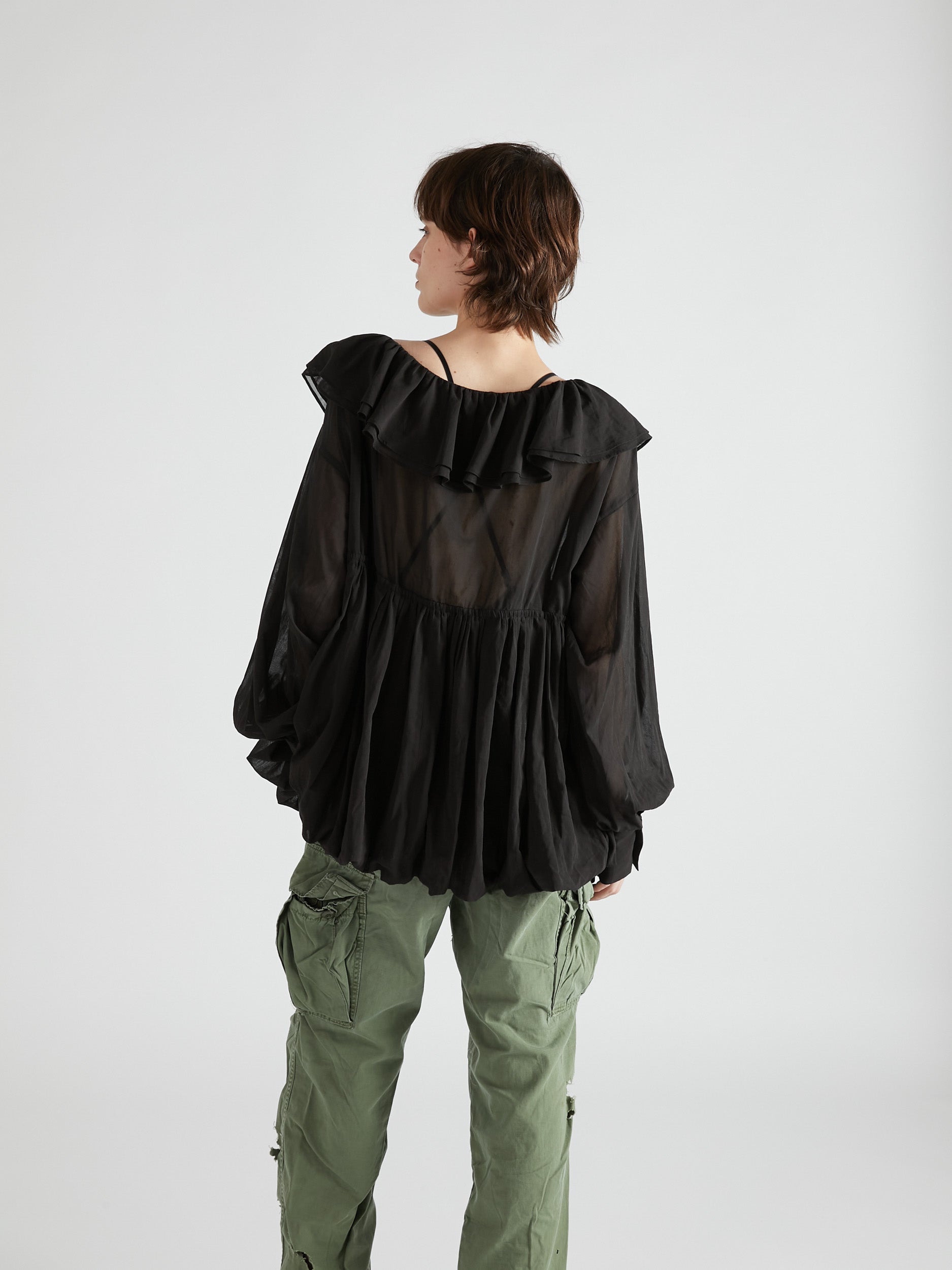 frill balloon blouse|BLACK