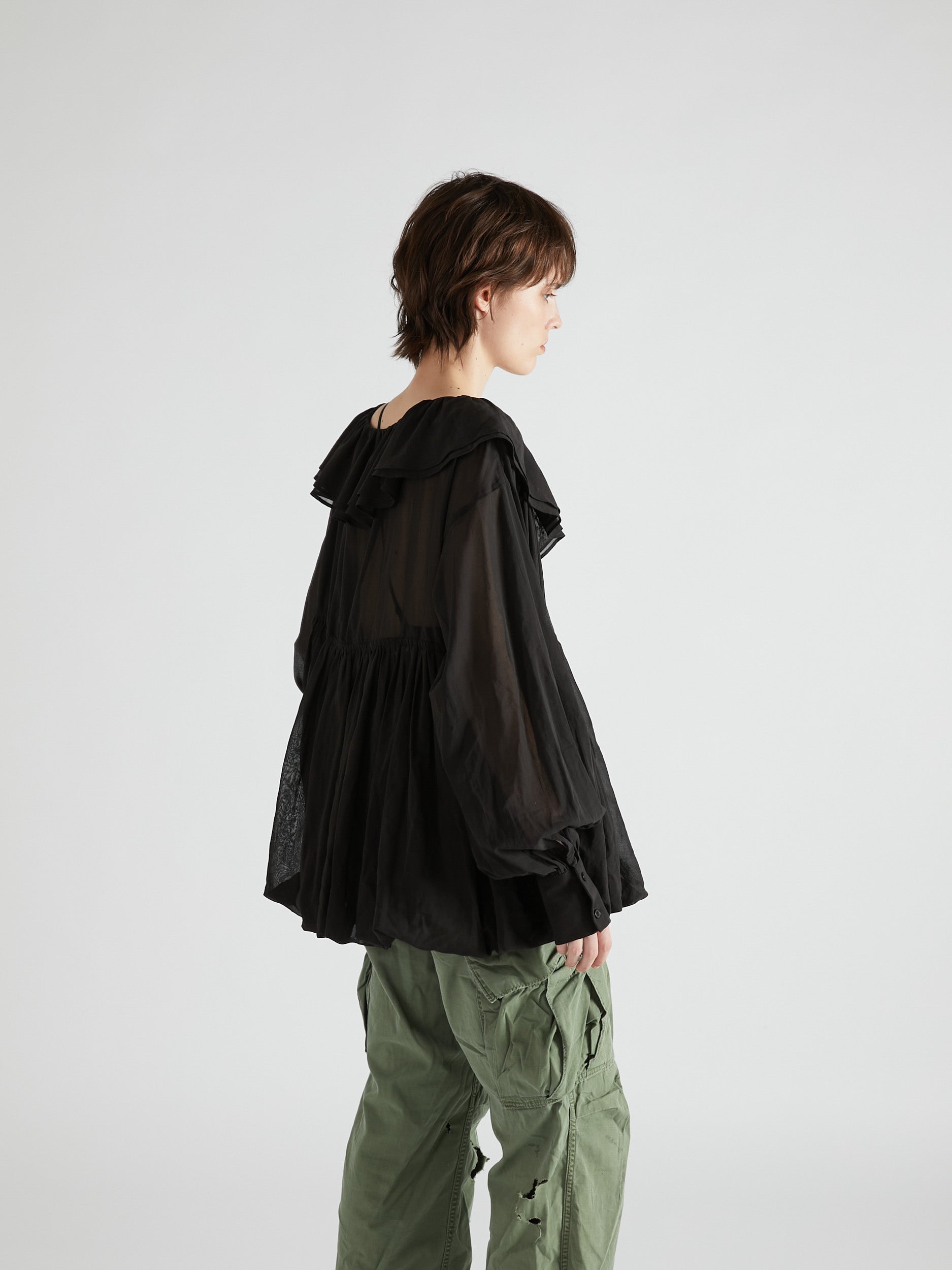 frill balloon blouse|BLACK