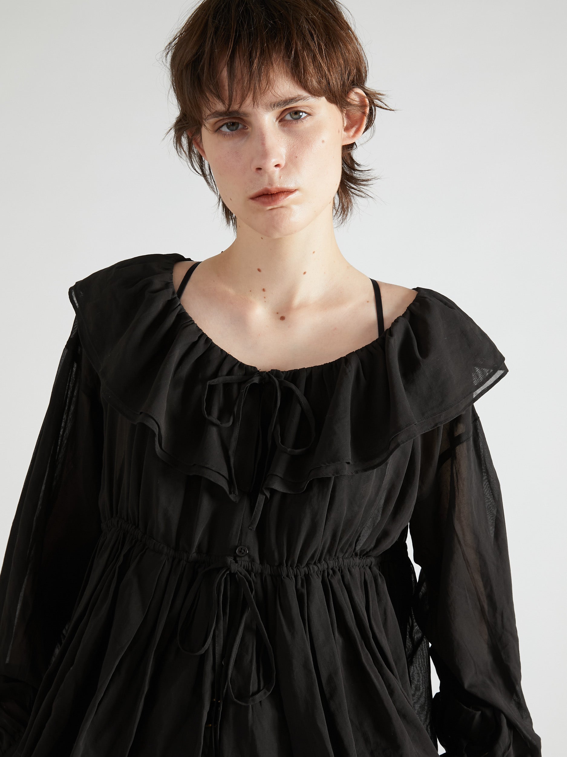 frill balloon blouse|BLACK