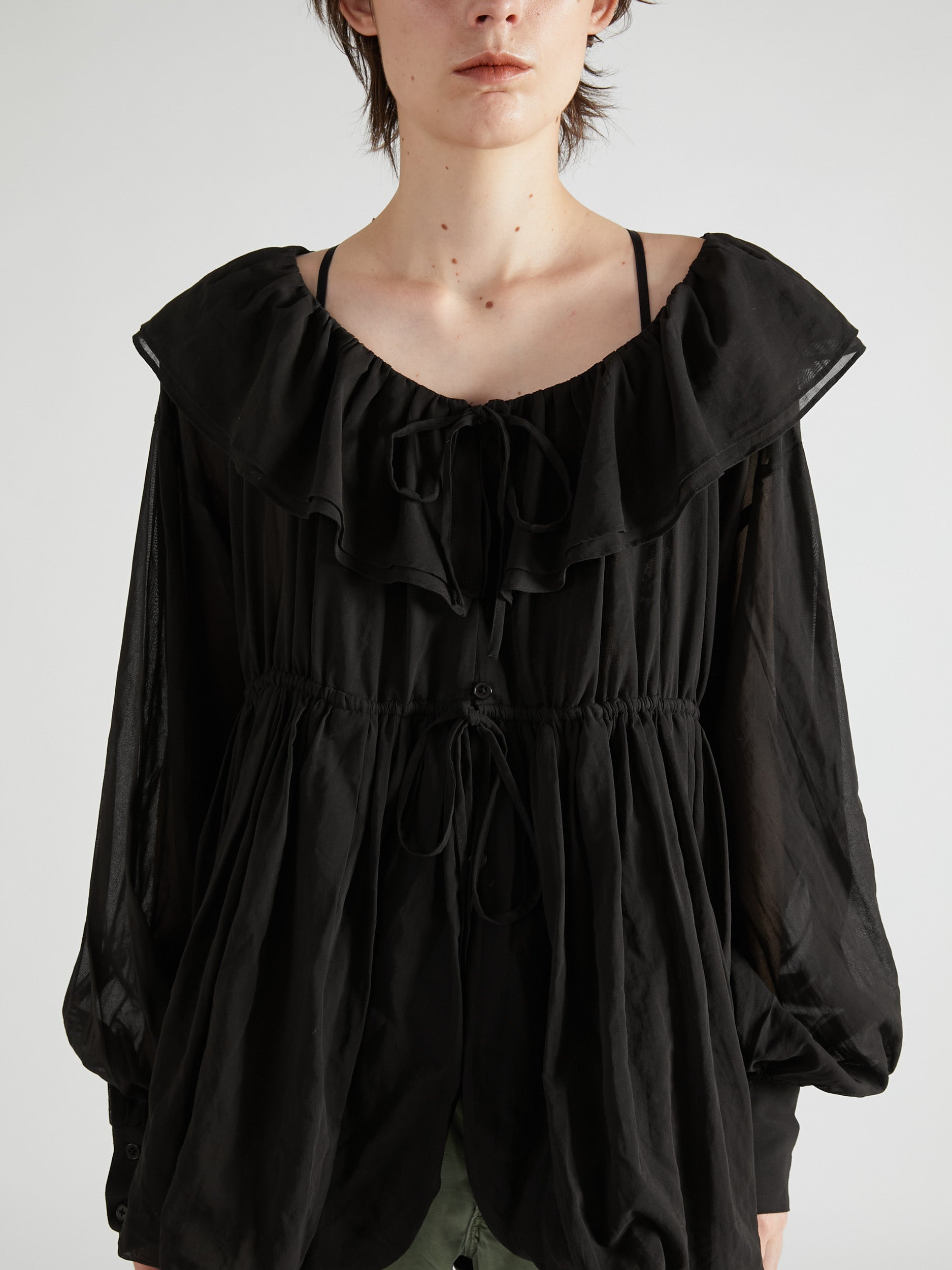 frill balloon blouse|BLACK