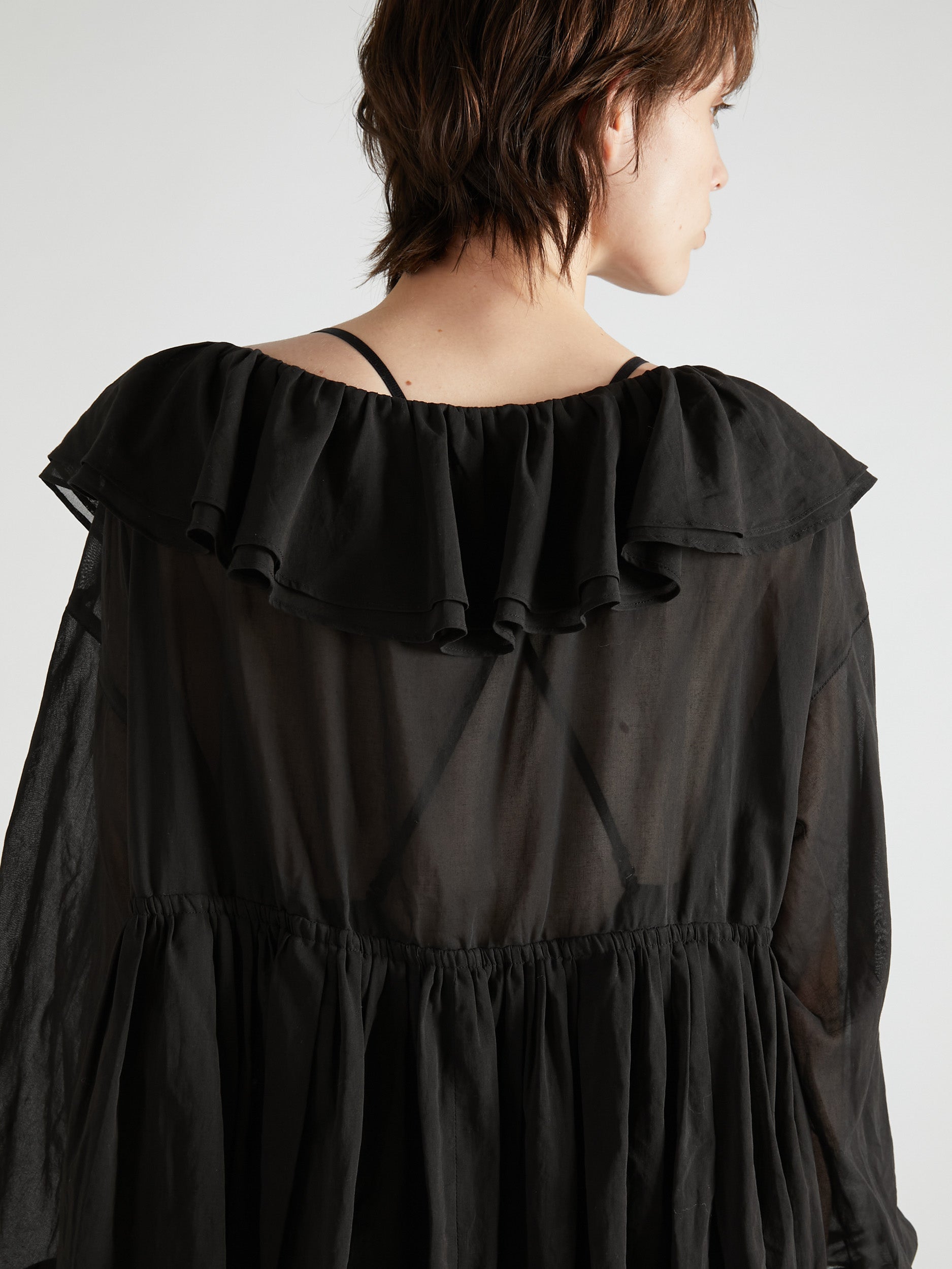 frill balloon blouse|BLACK