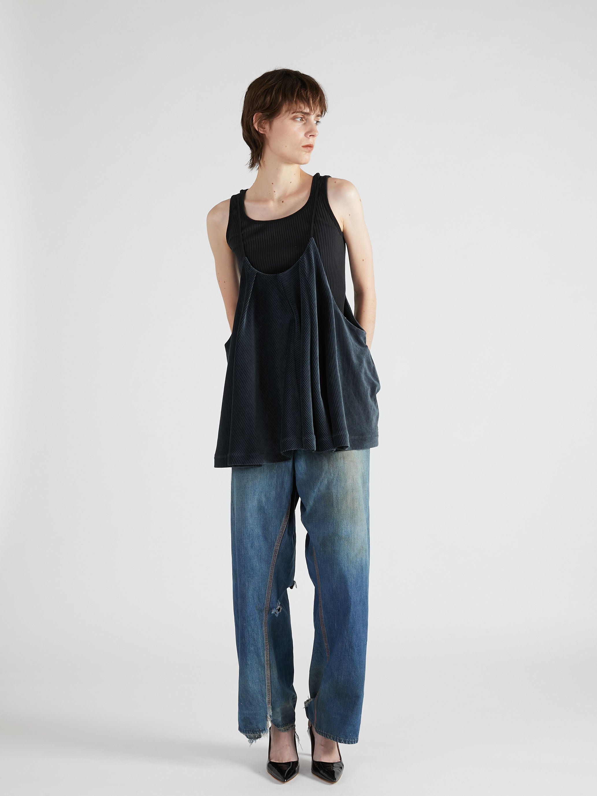 velvet border camisole|BLACK
