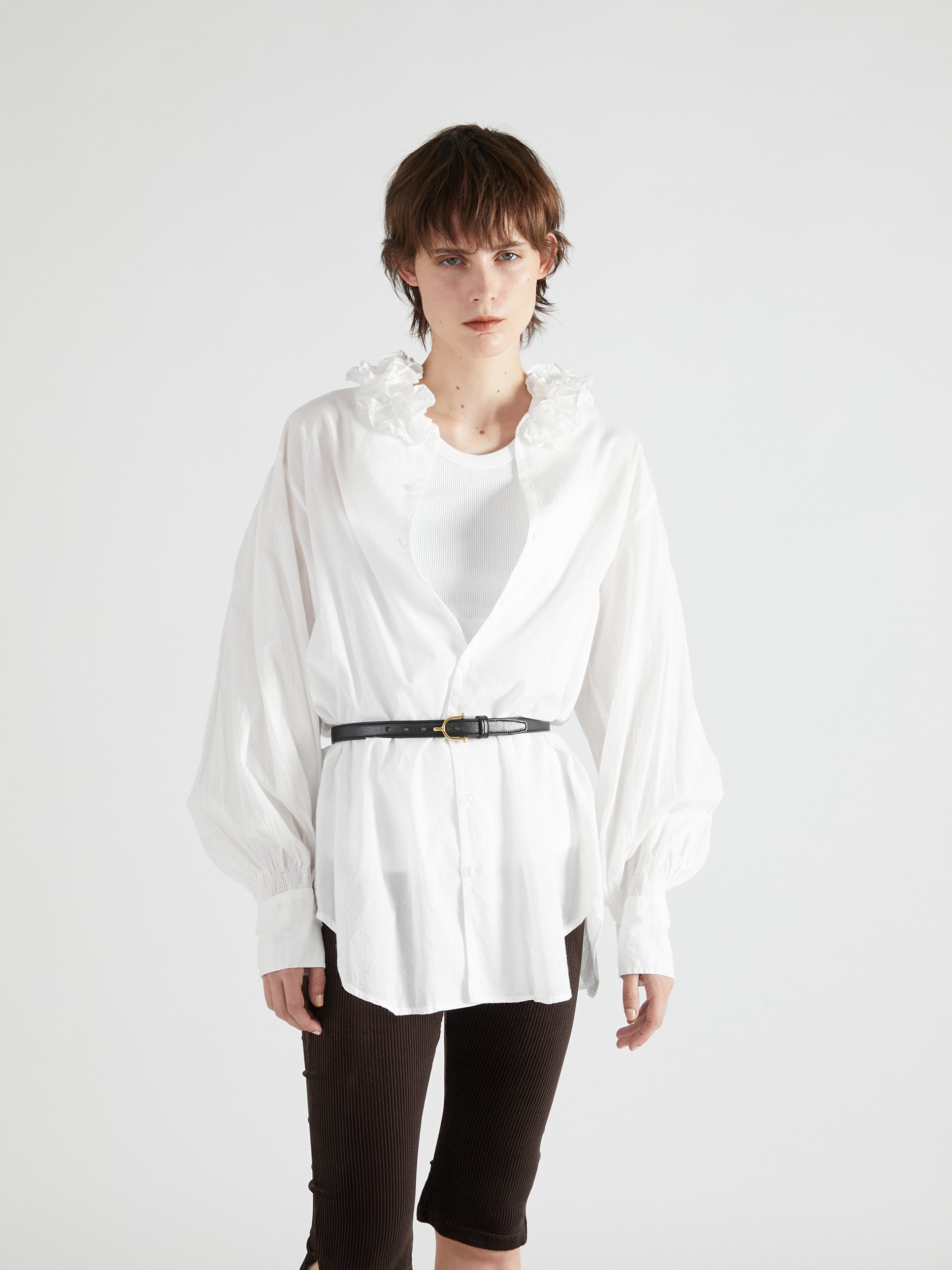 cotton frill collar shirts|BLACK