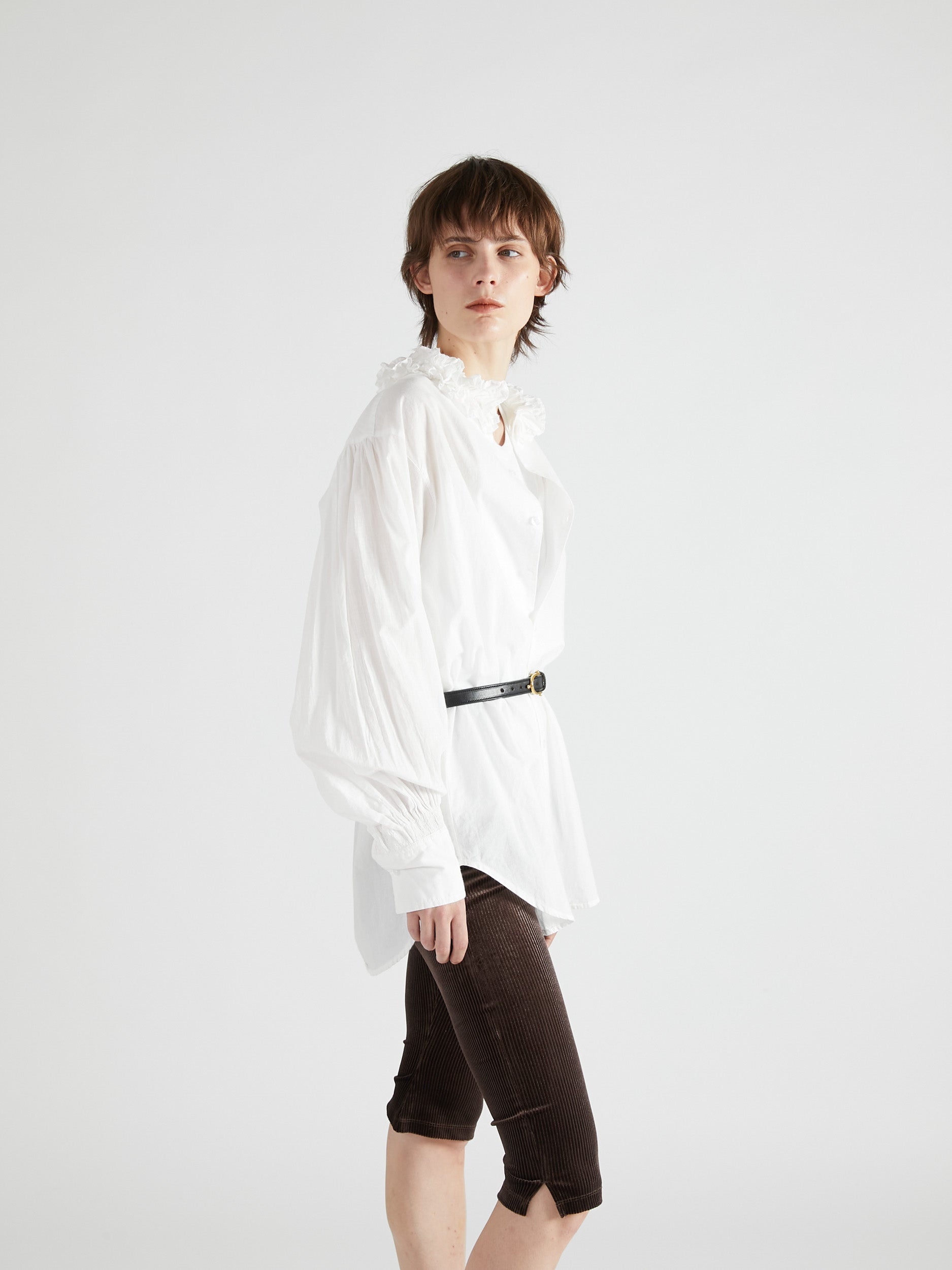 cotton frill collar shirts|WHITE