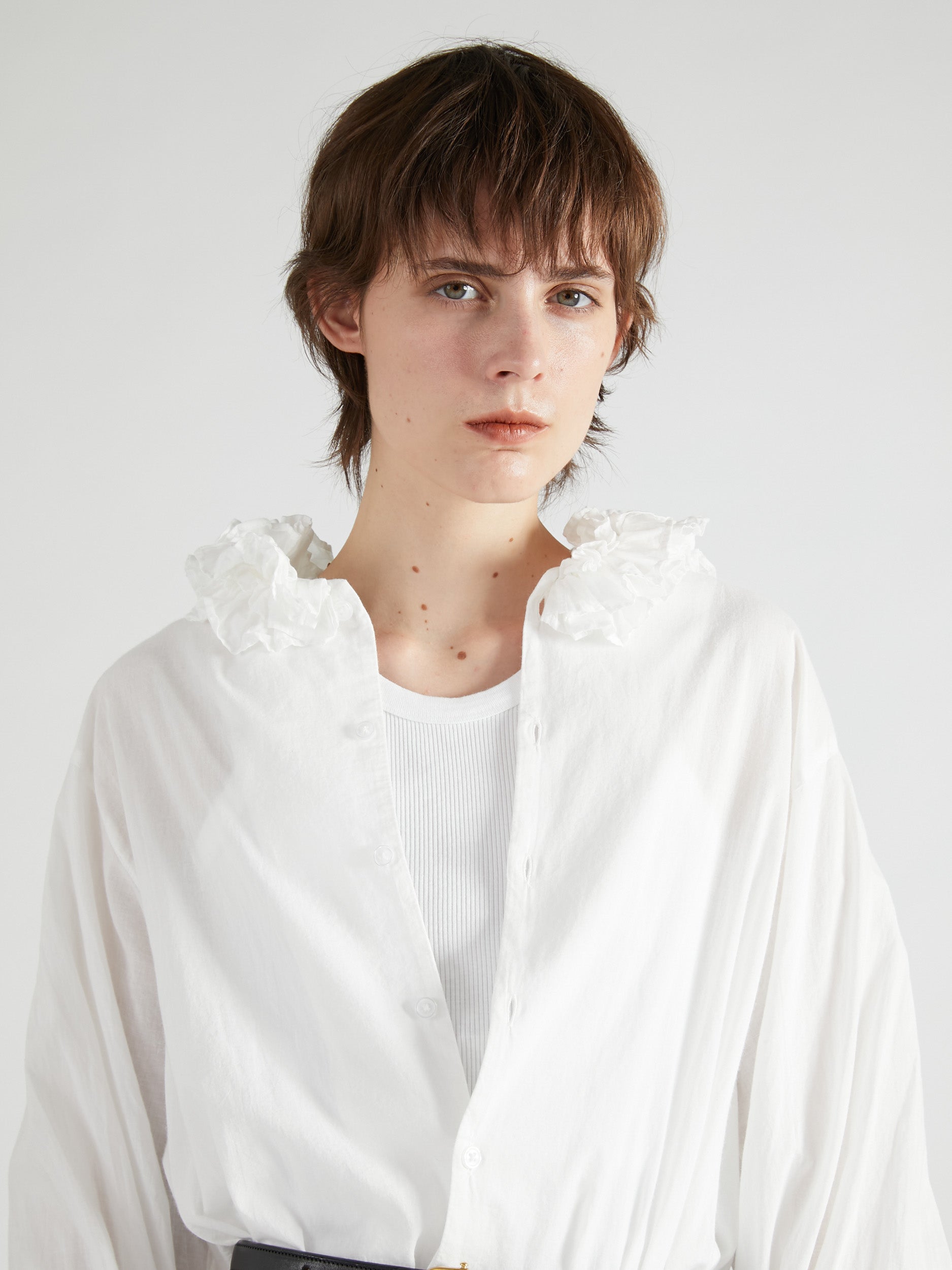 cotton frill collar shirts|WHITE