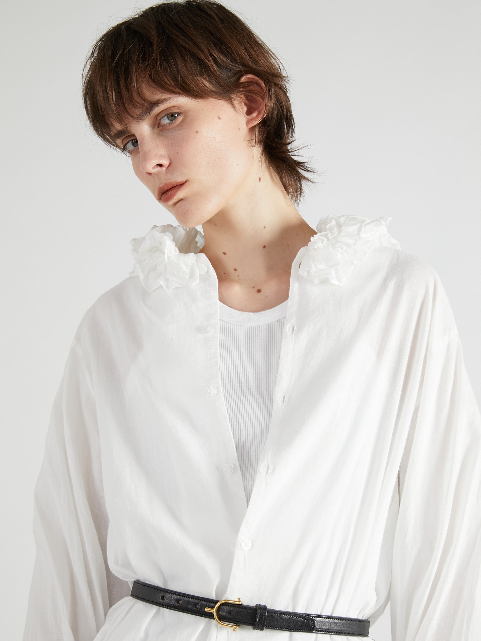 cotton frill collar shirts|WHITE