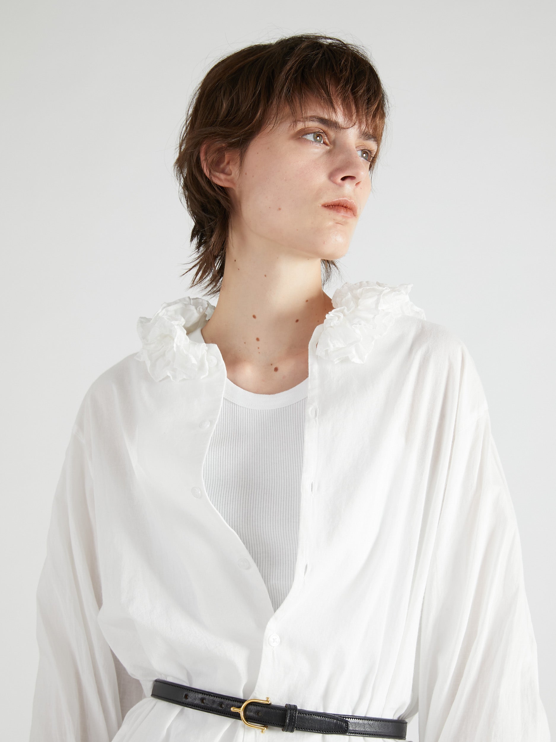 cotton frill collar shirts|WHITE