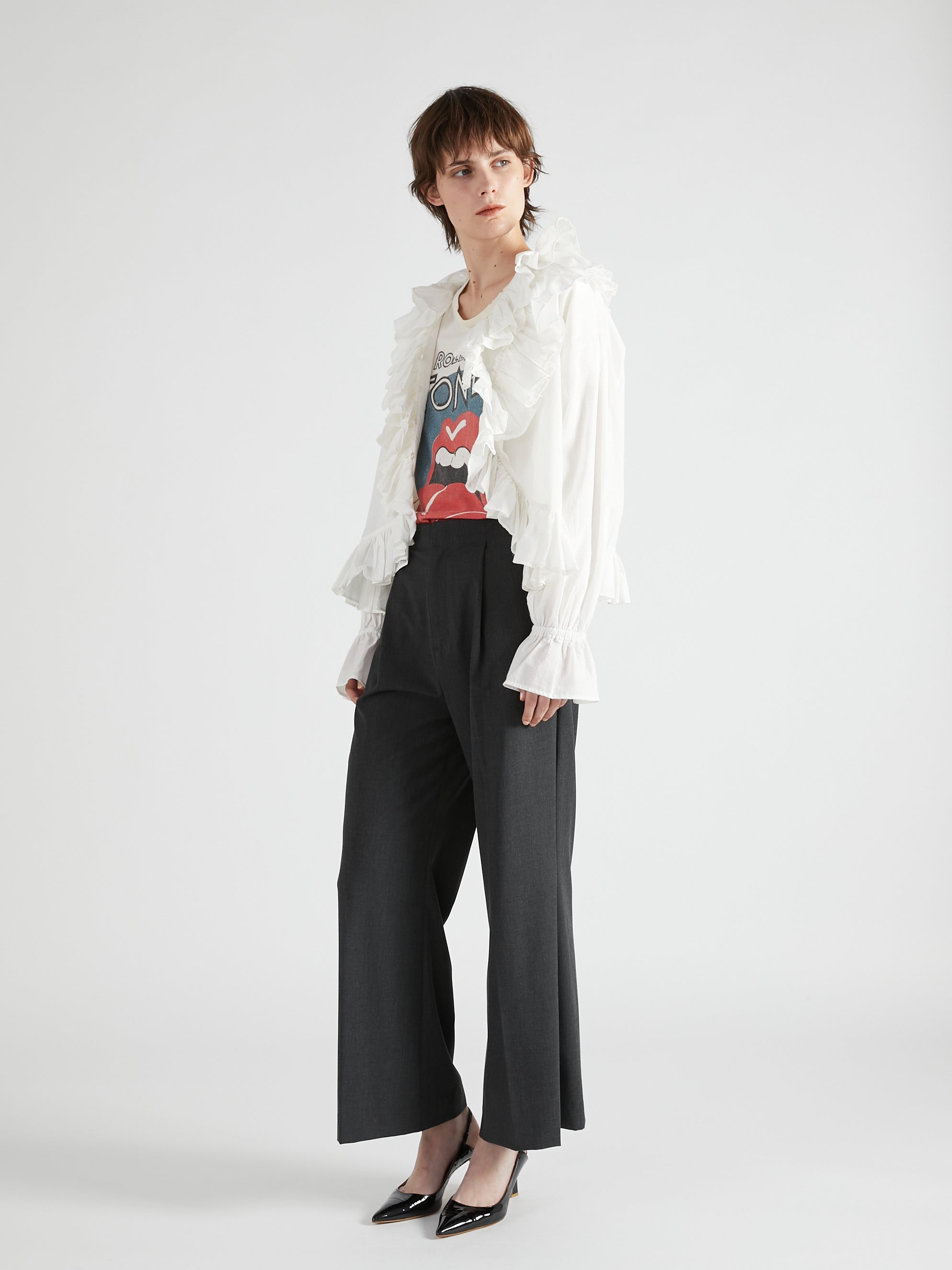frill poncho L/S blouse|WHITE