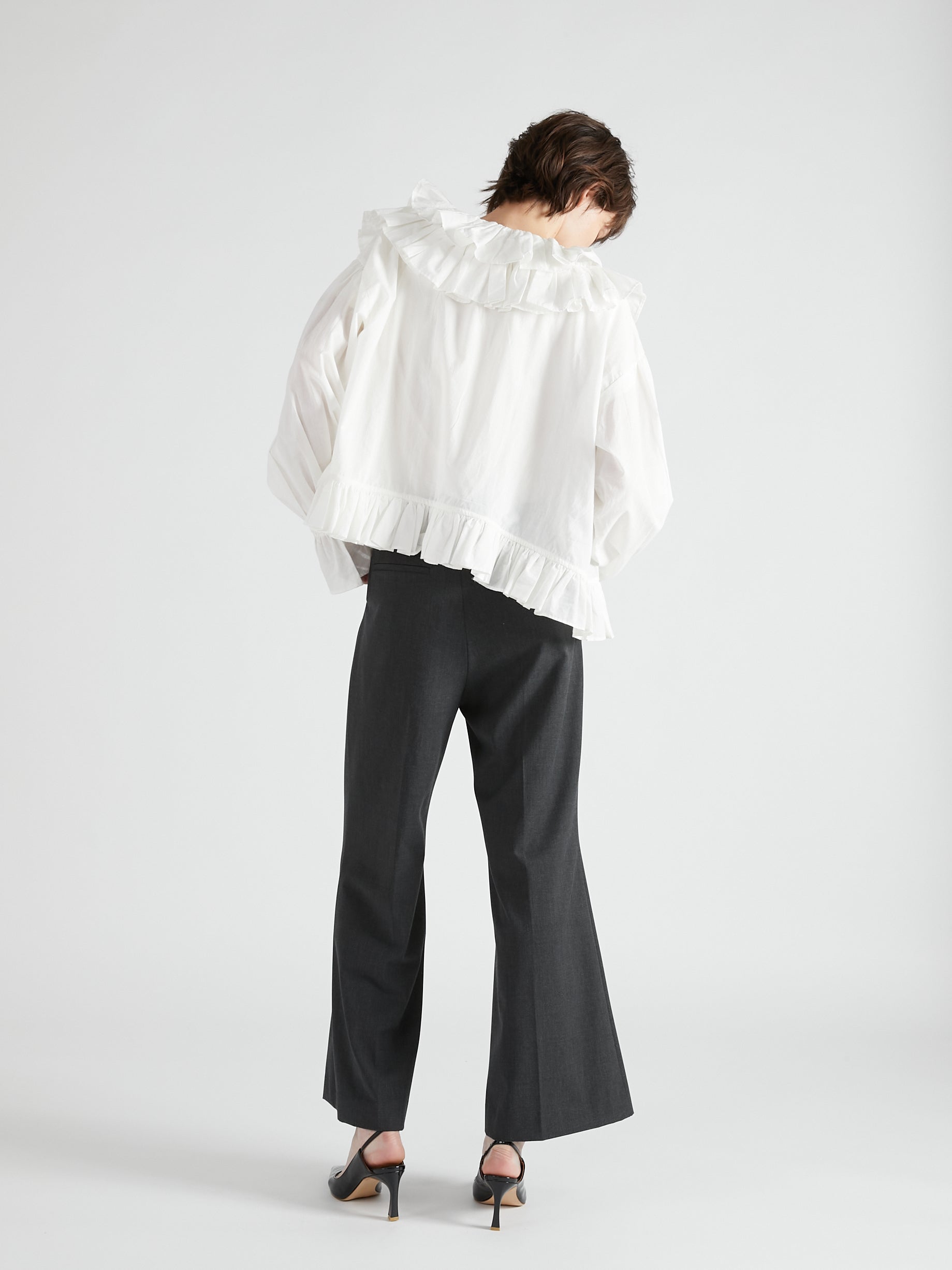frill poncho L/S blouse|WHITE