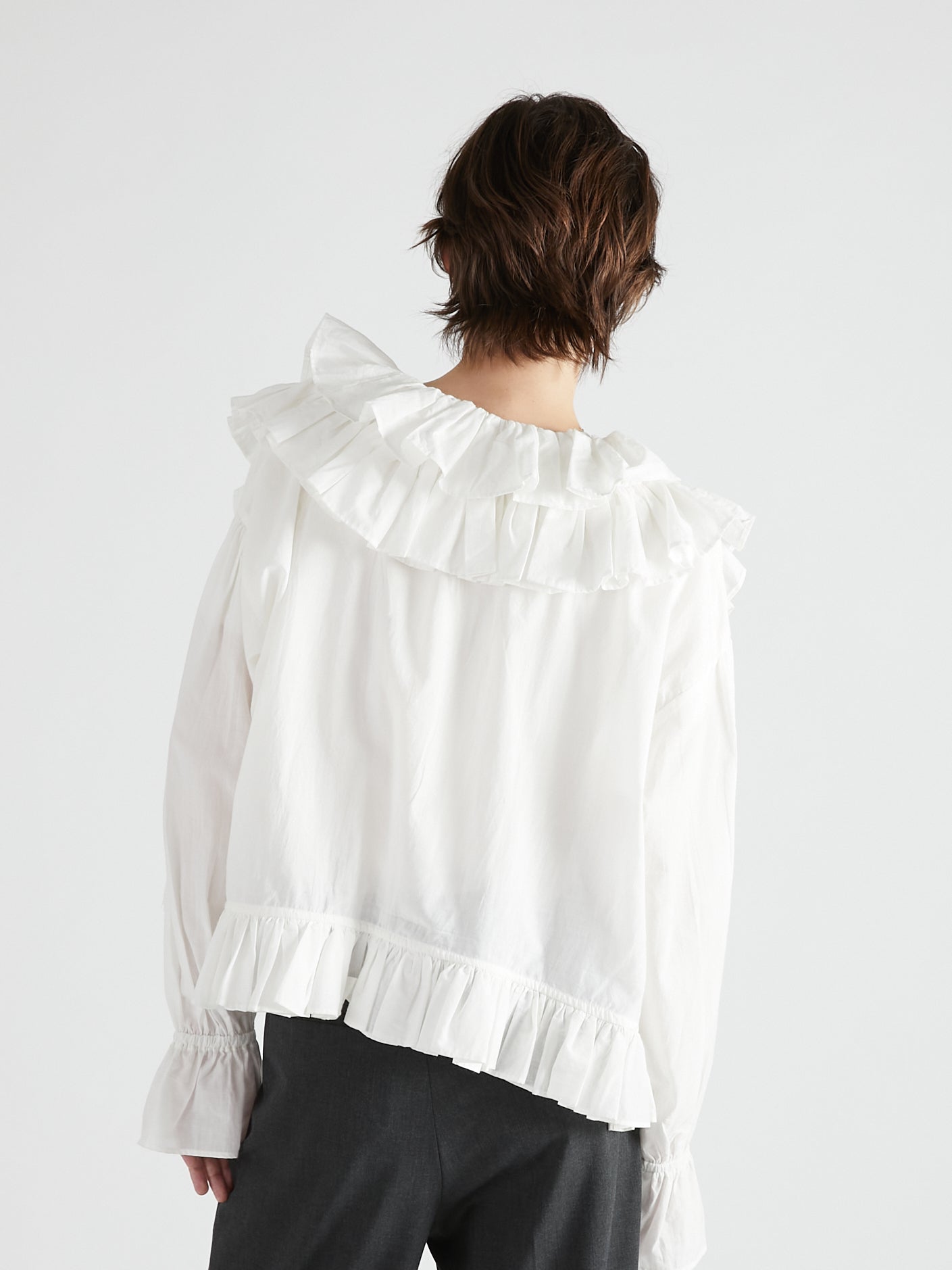 frill poncho L/S blouse|WHITE