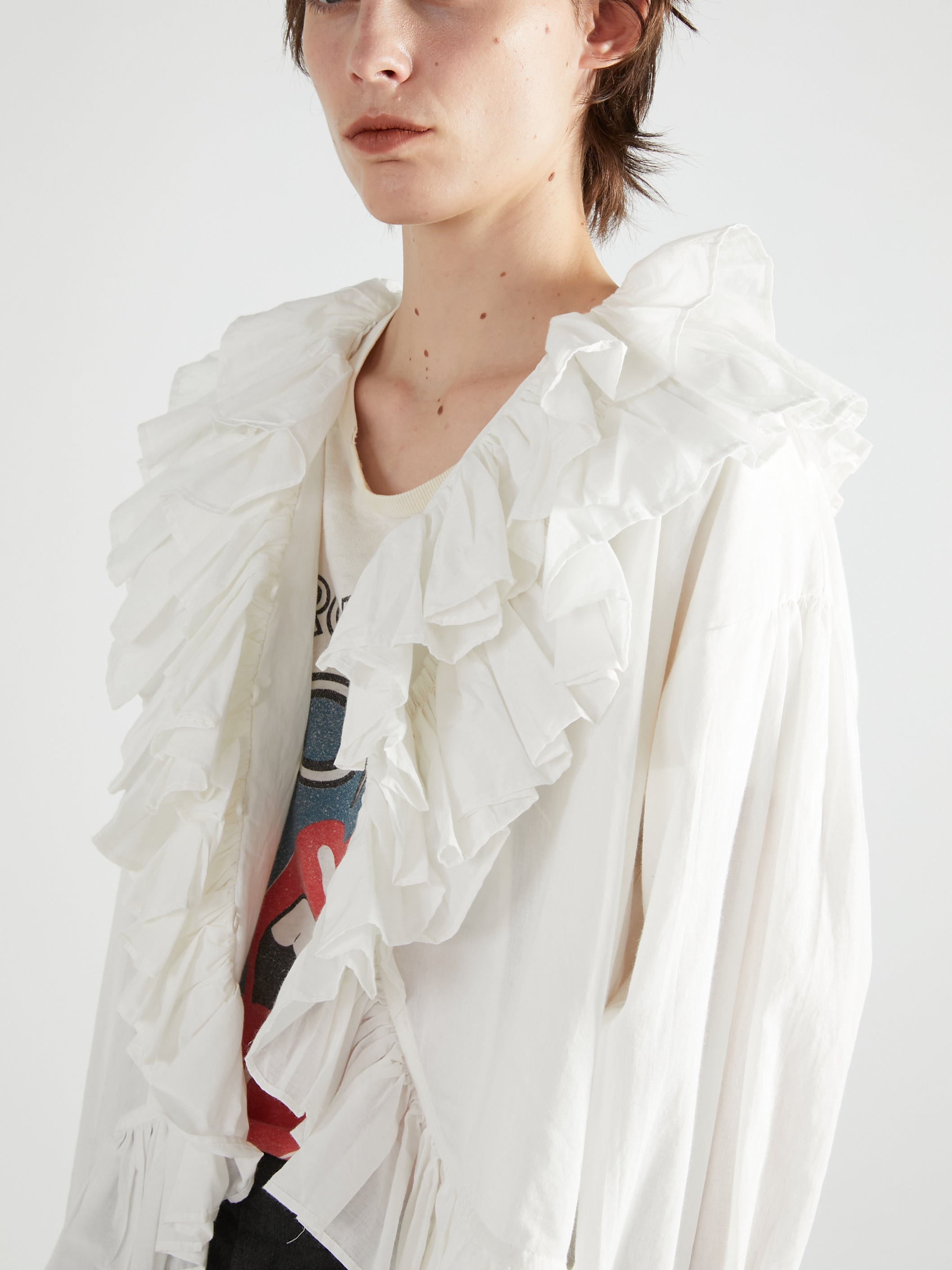 frill poncho L/S blouse|WHITE