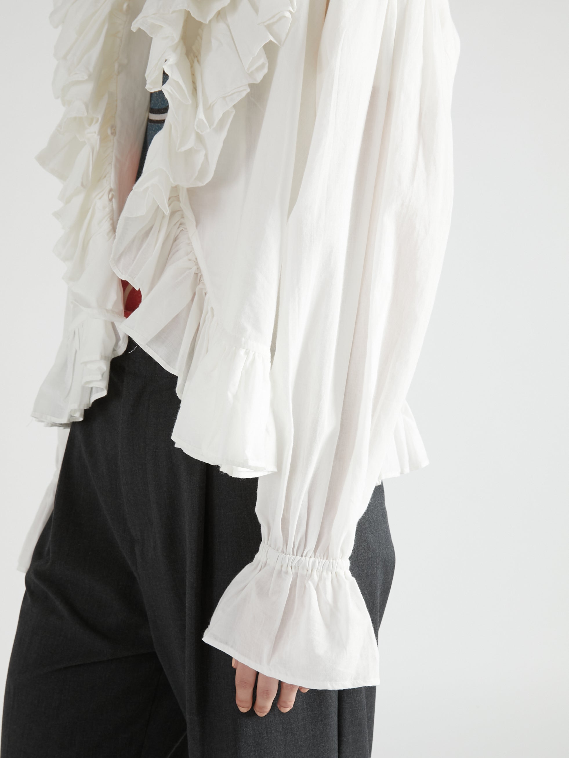 frill poncho L/S blouse|WHITE