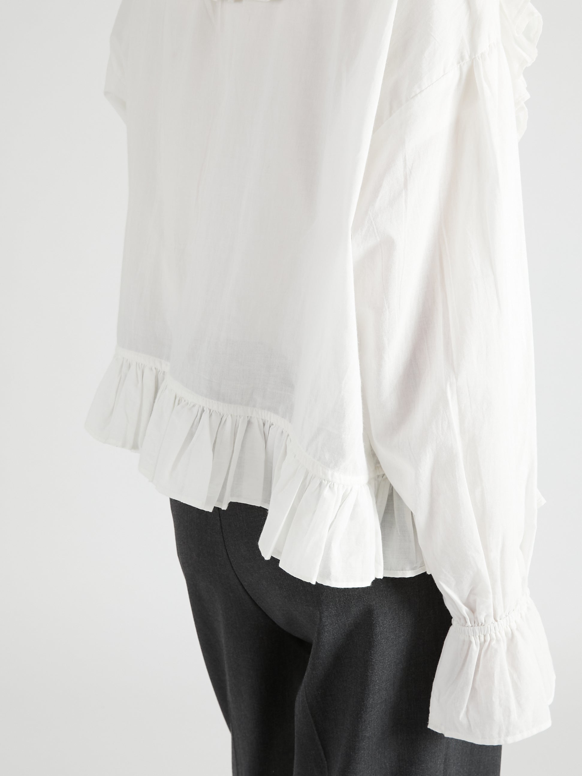 frill poncho L/S blouse|WHITE