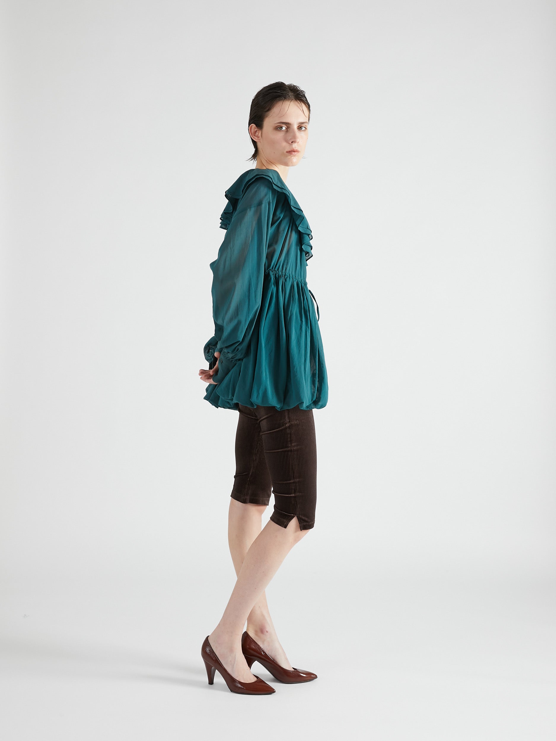 frill balloon blouse|GREEN
