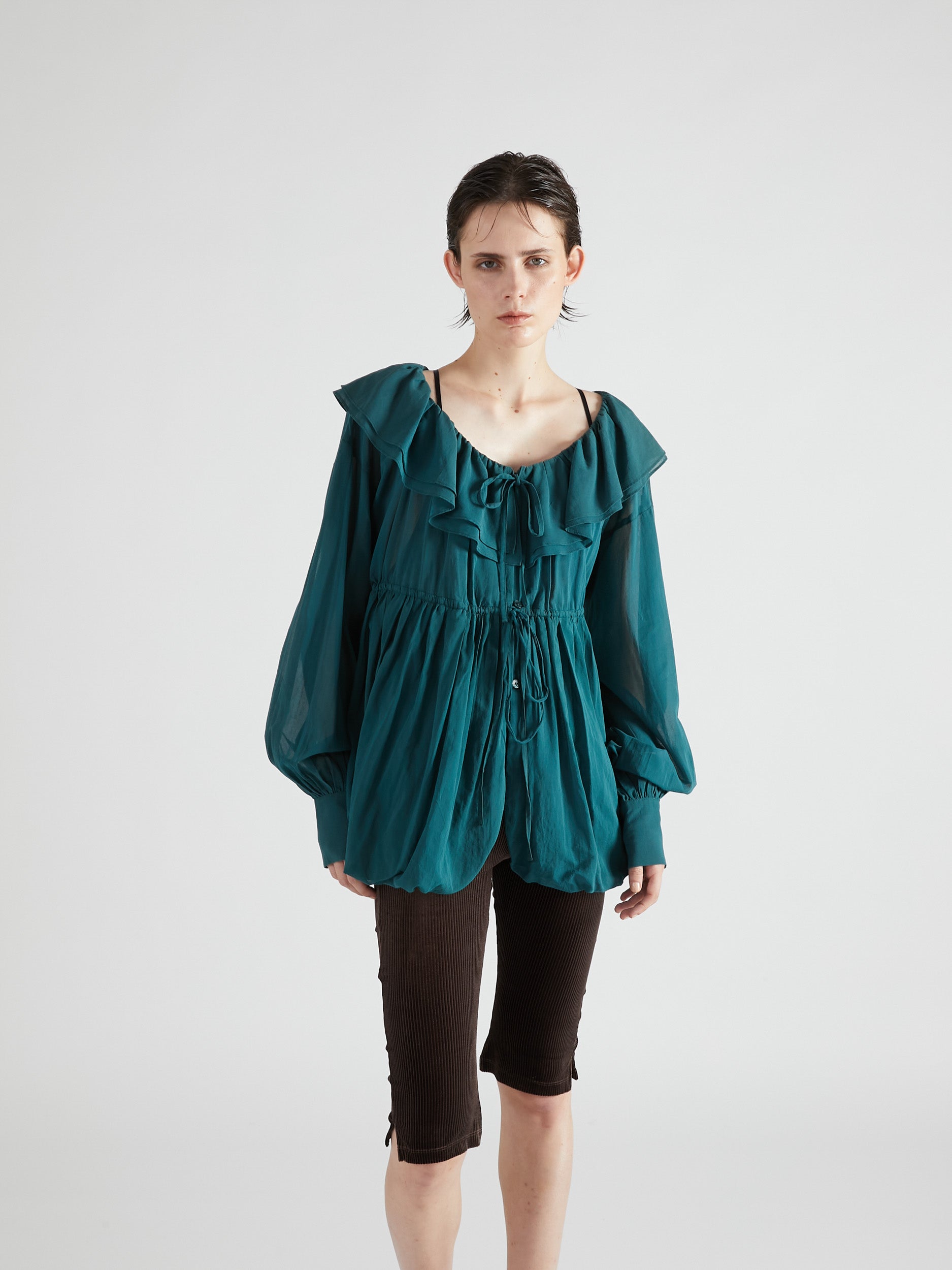 frill balloon blouse|GREEN