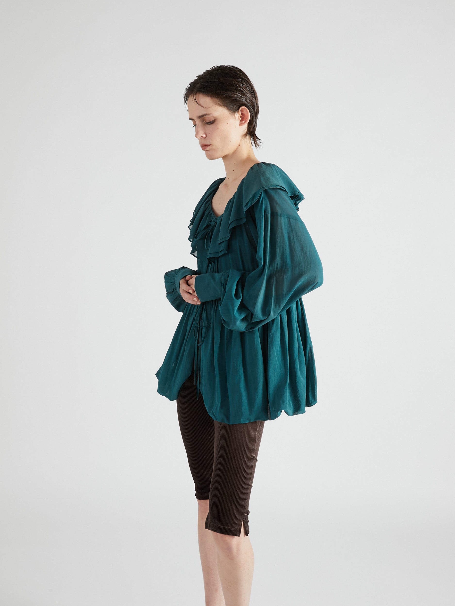 frill balloon blouse|GREEN