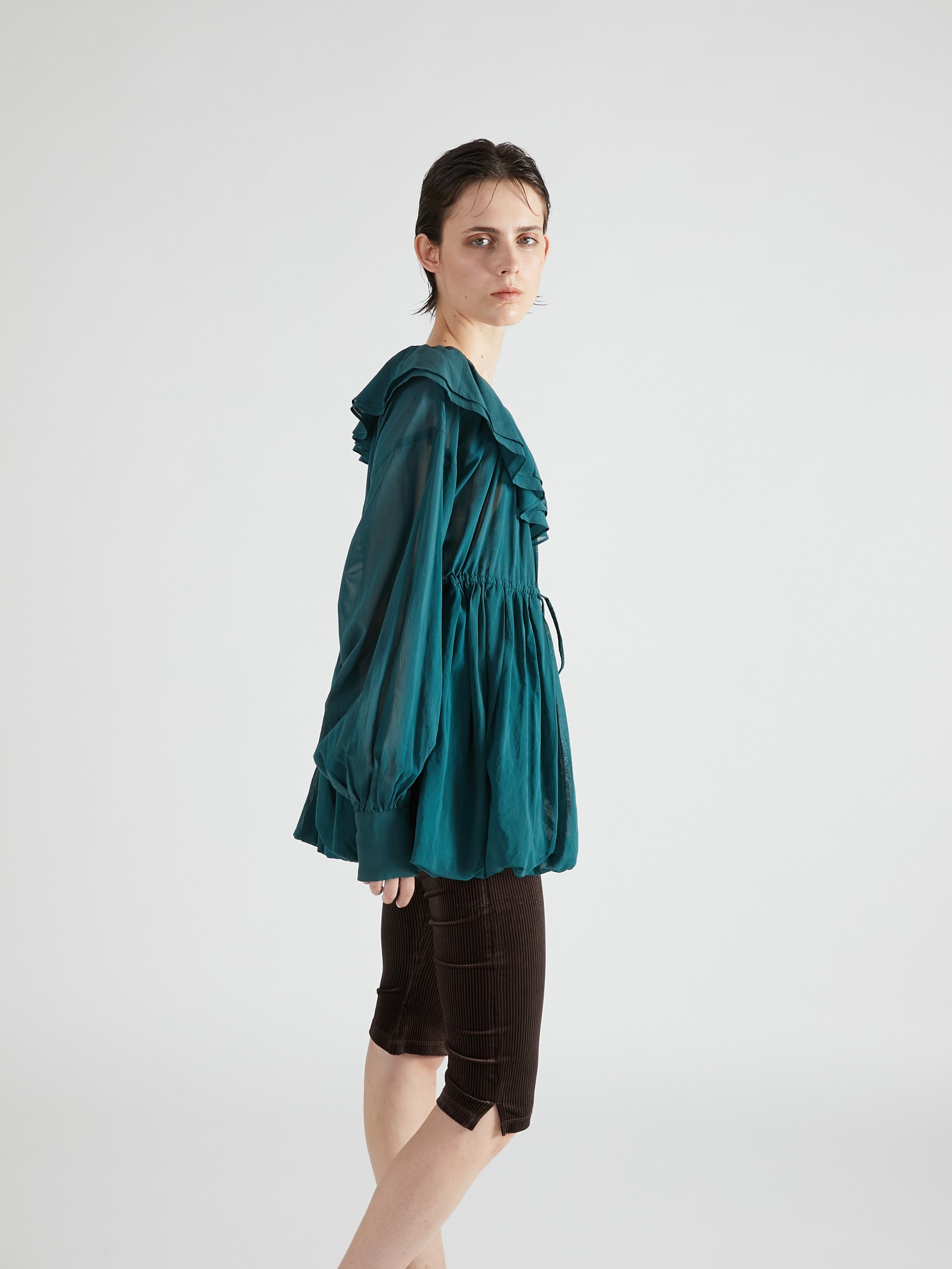 frill balloon blouse|GREEN