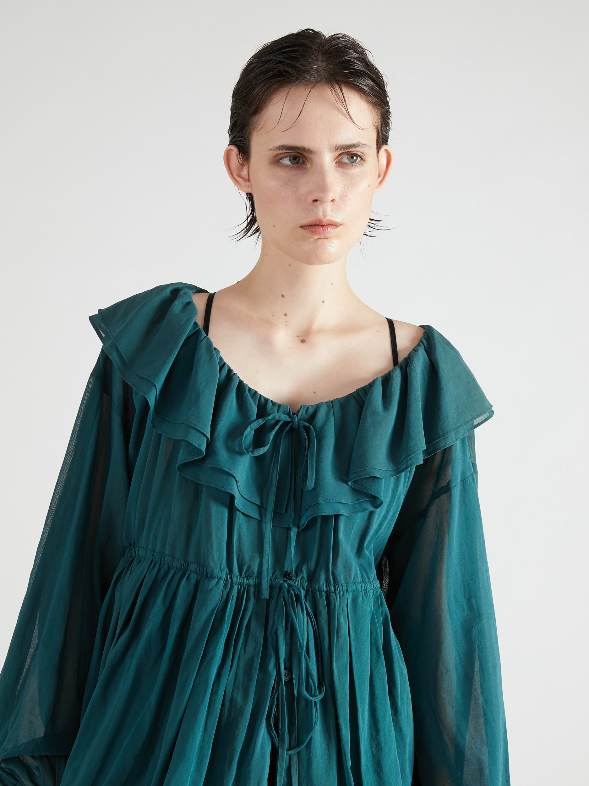 frill balloon blouse|GREEN