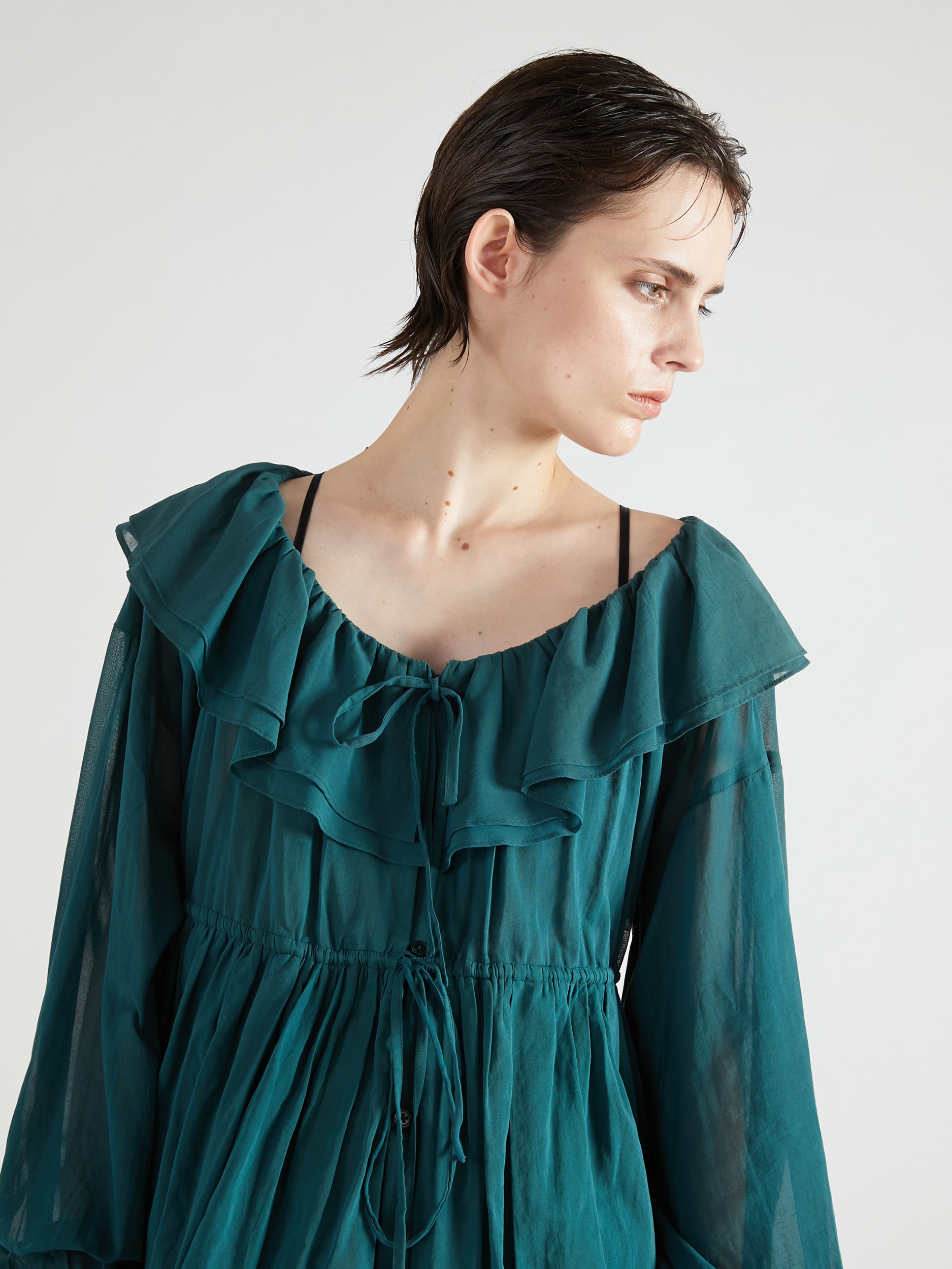frill balloon blouse|GREEN