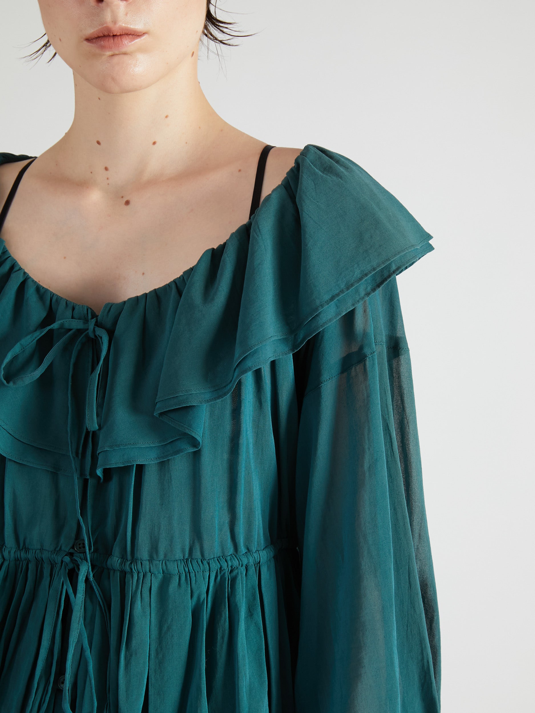 frill balloon blouse|GREEN