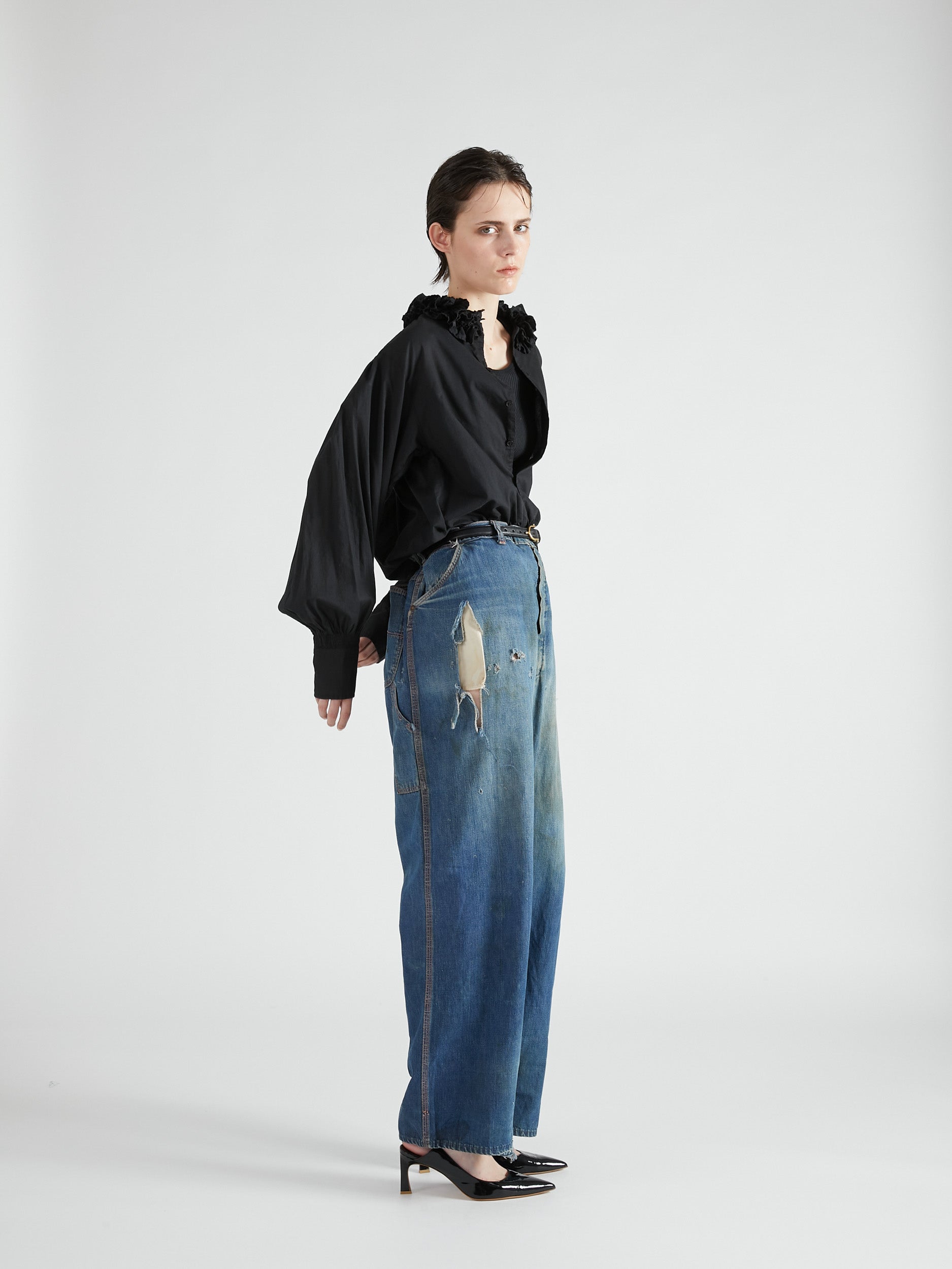 cotton frill collar shirts|BLACK