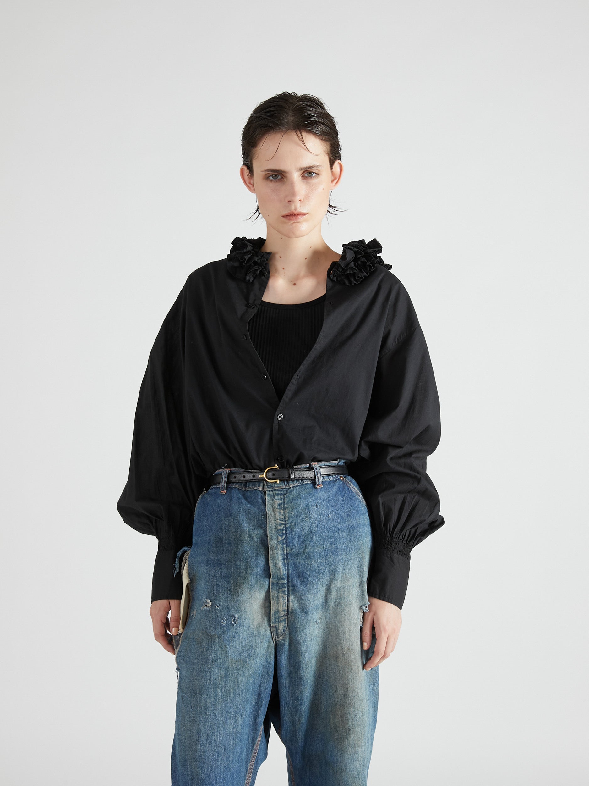 cotton frill collar shirts|WHITE