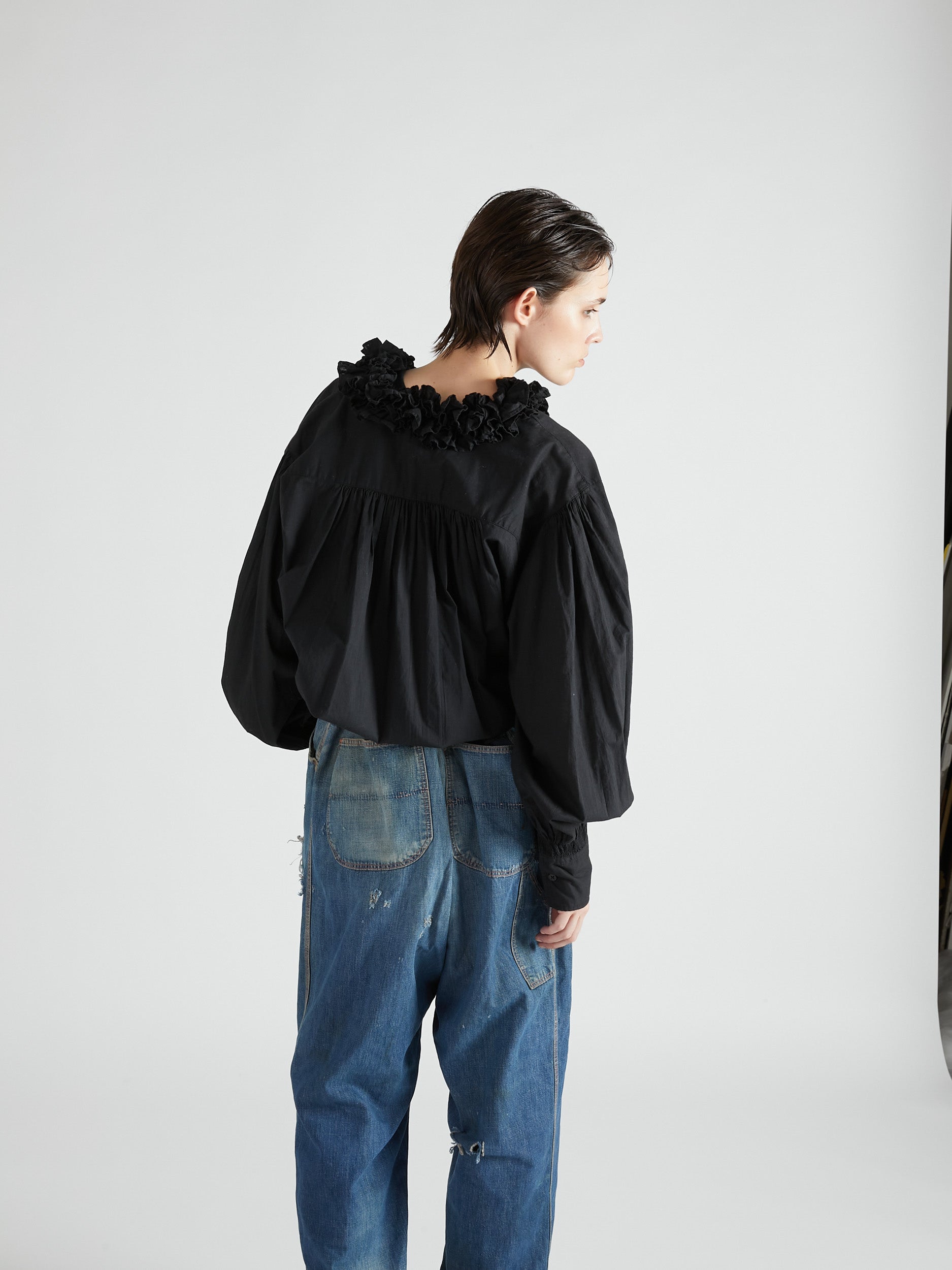 cotton frill collar shirts|BLACK