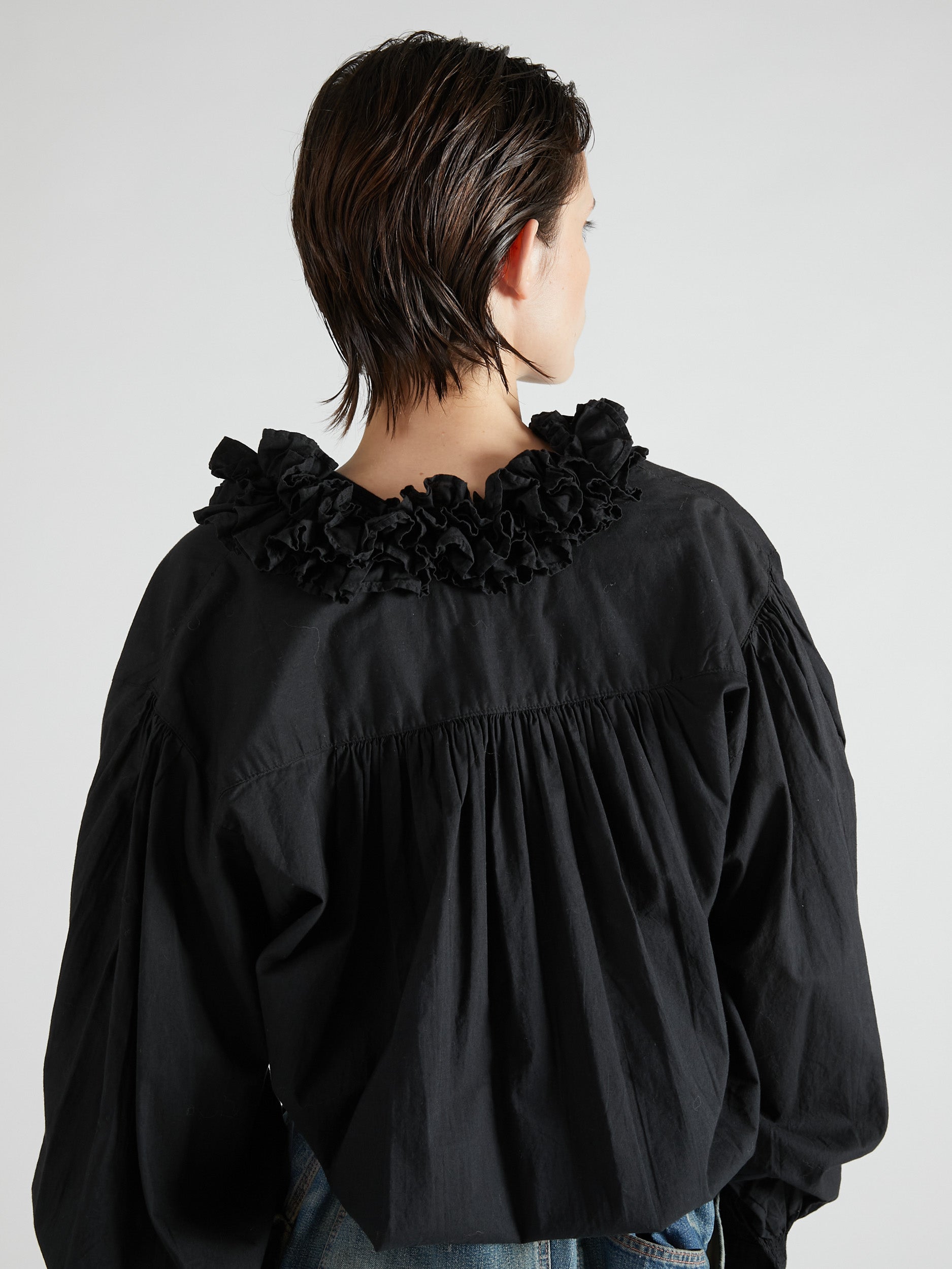 cotton frill collar shirts|BLACK