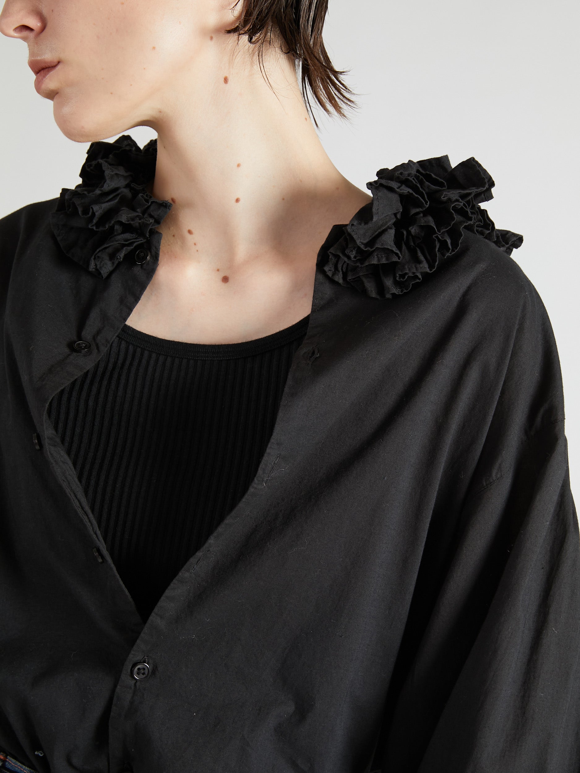 cotton frill collar shirts|BLACK