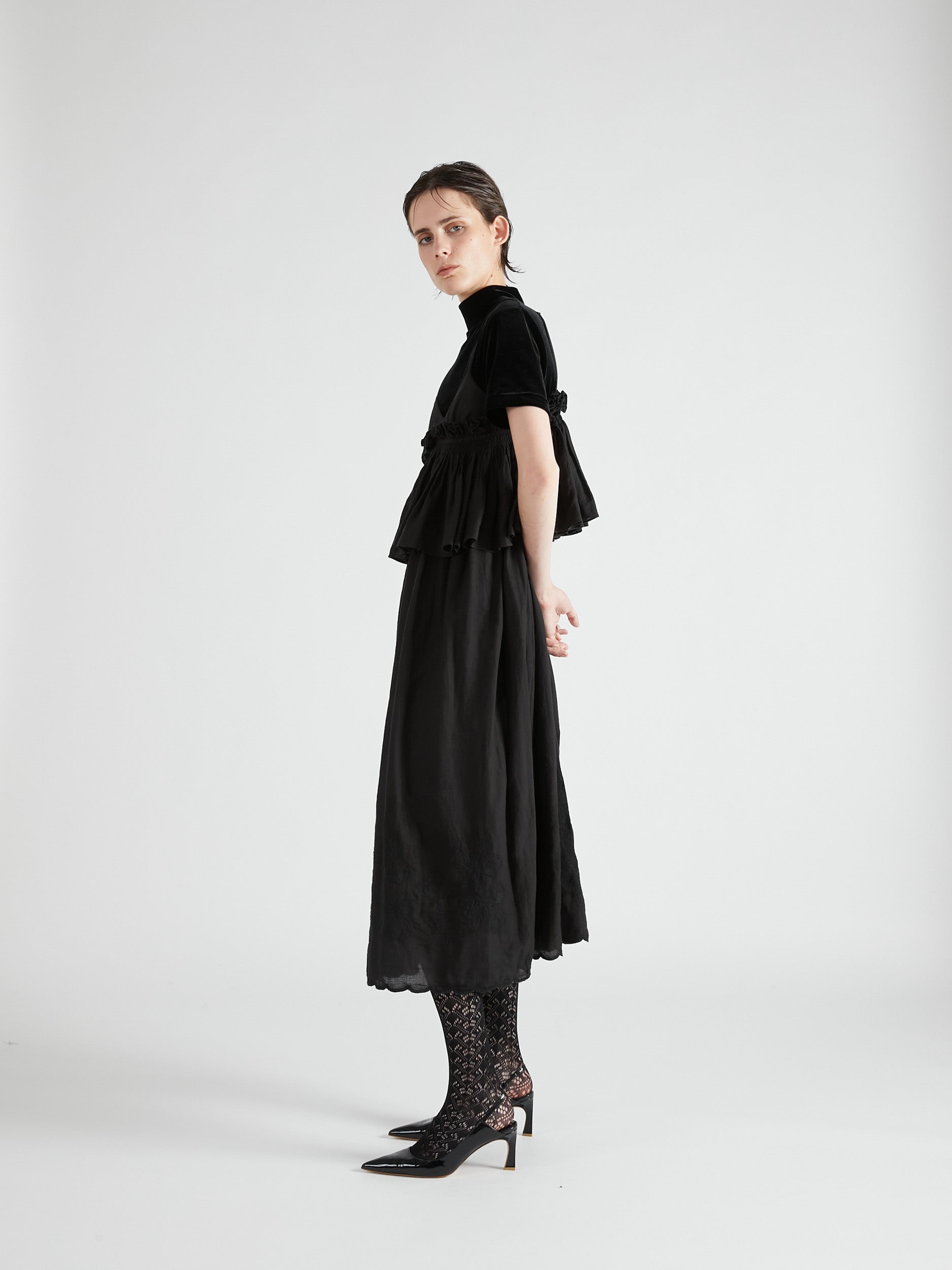 embroidery scallop cami dress|BLACK