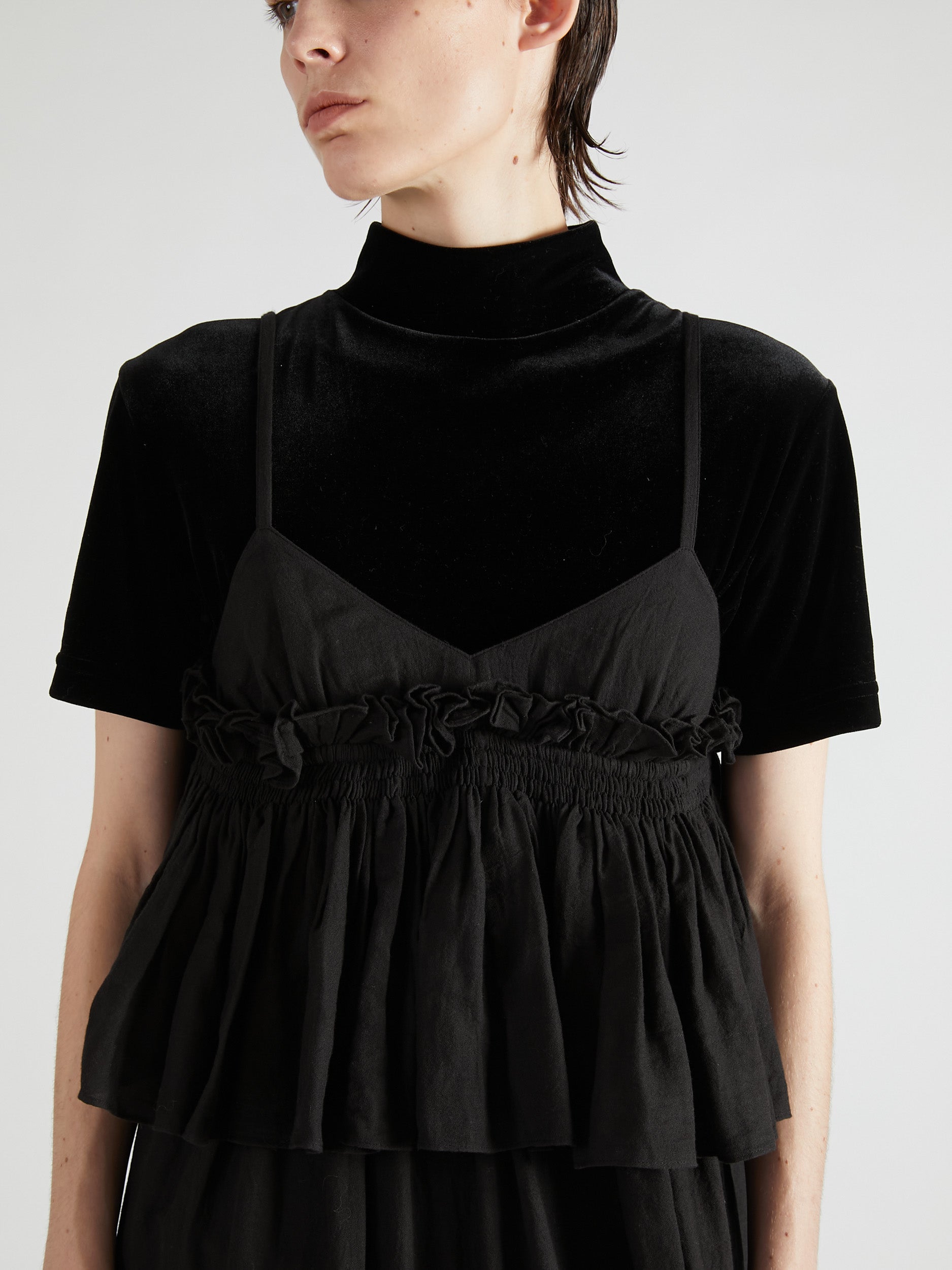 embroidery scallop cami dress|BLACK