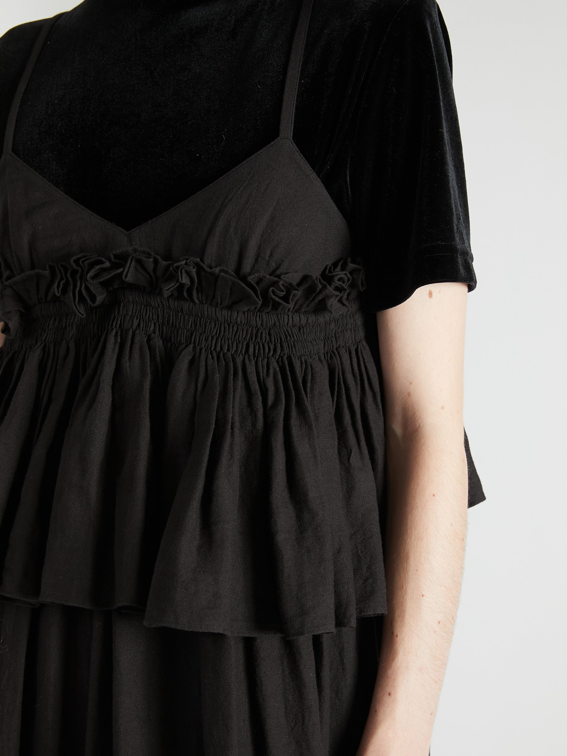 embroidery scallop cami dress|BLACK