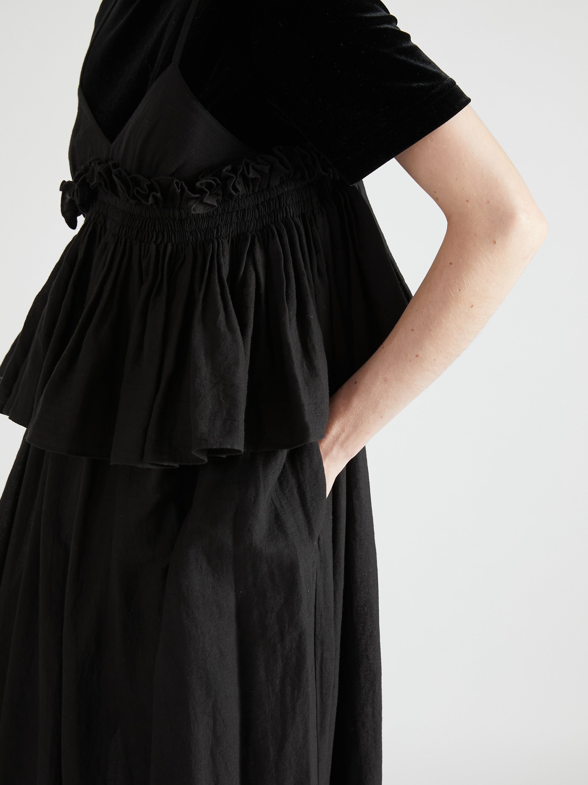embroidery scallop cami dress|BLACK