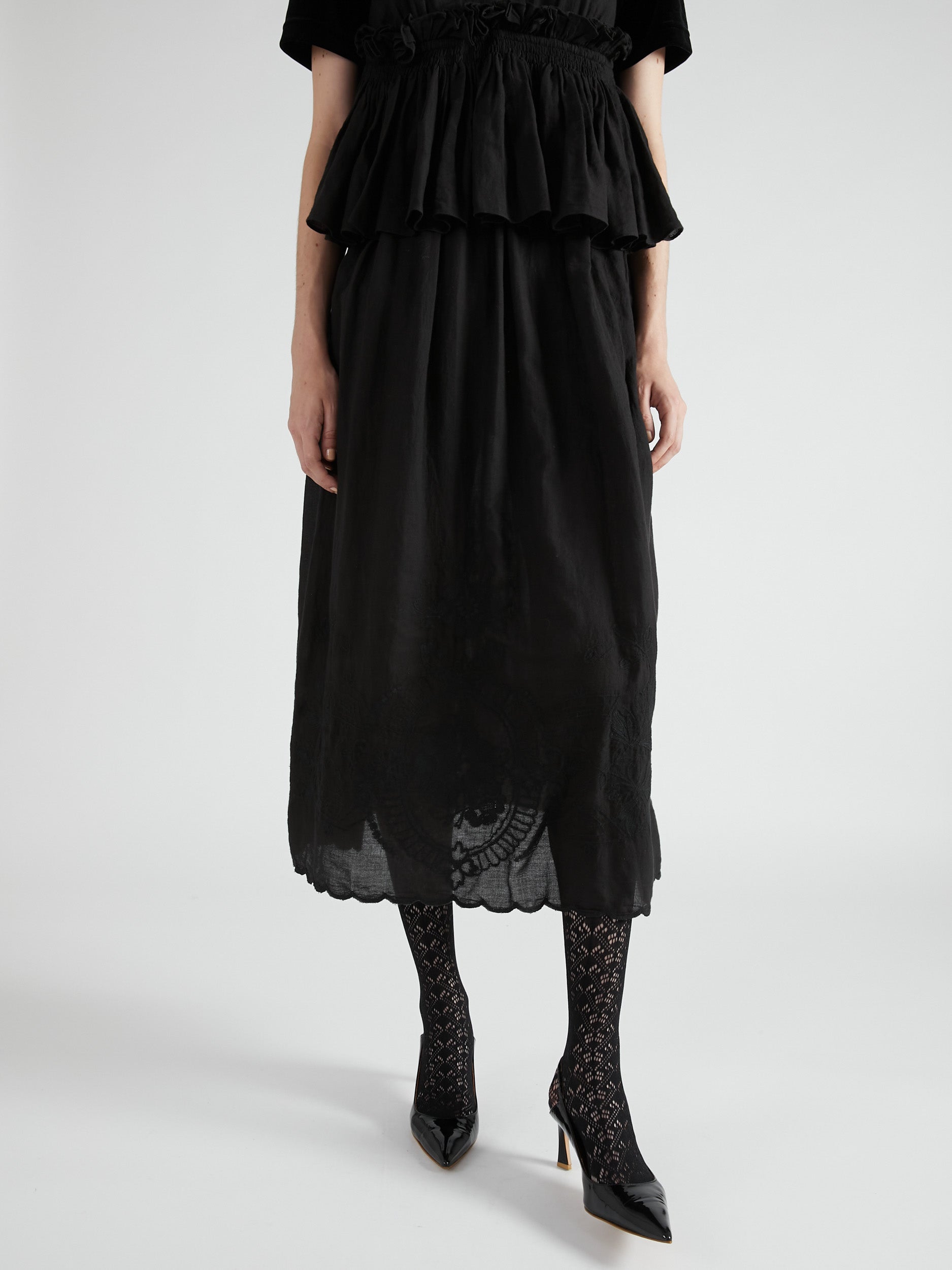 embroidery scallop cami dress|BLACK