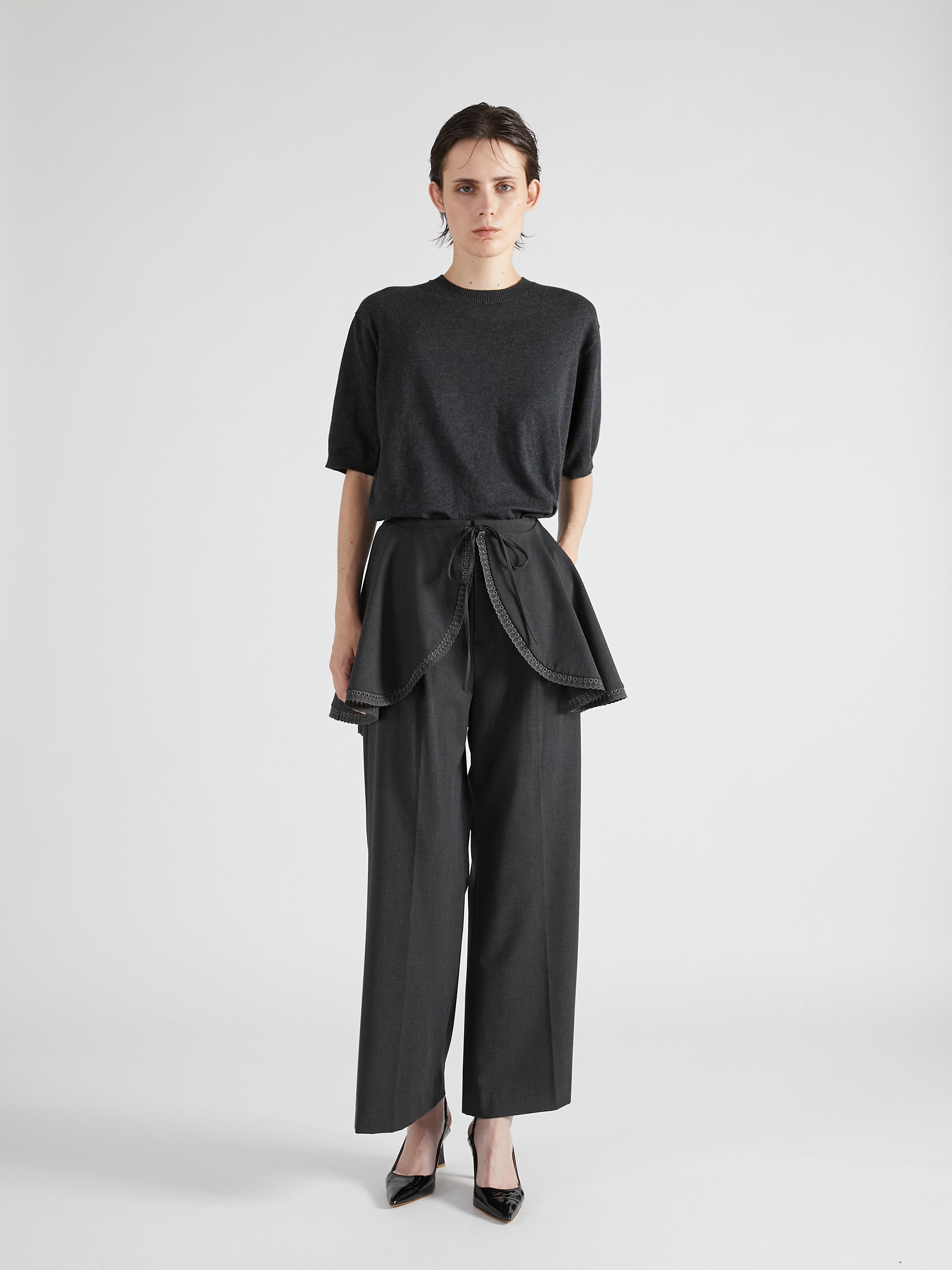 scallop cape set pants|GRAY