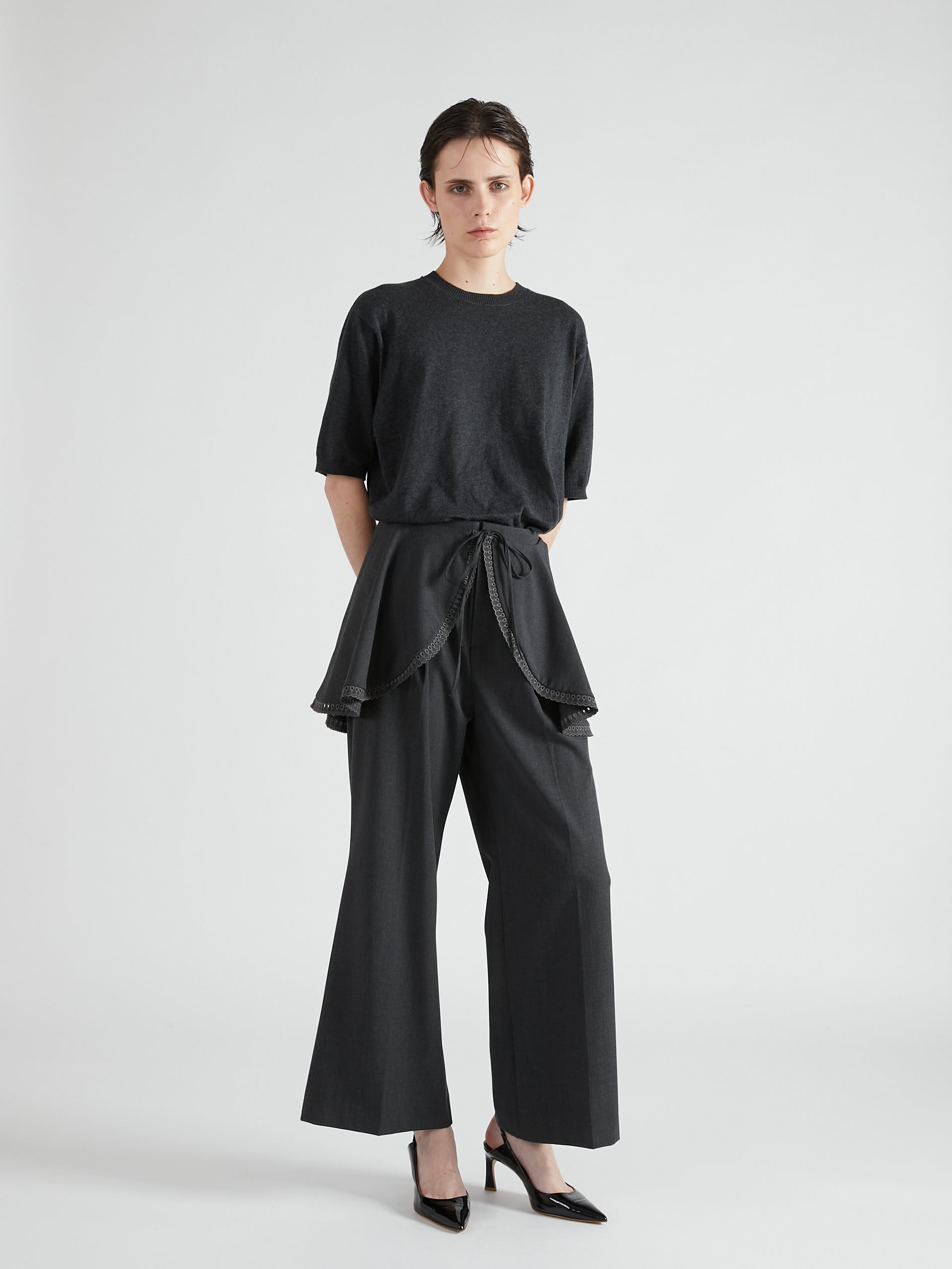 scallop cape set pants|GRAY