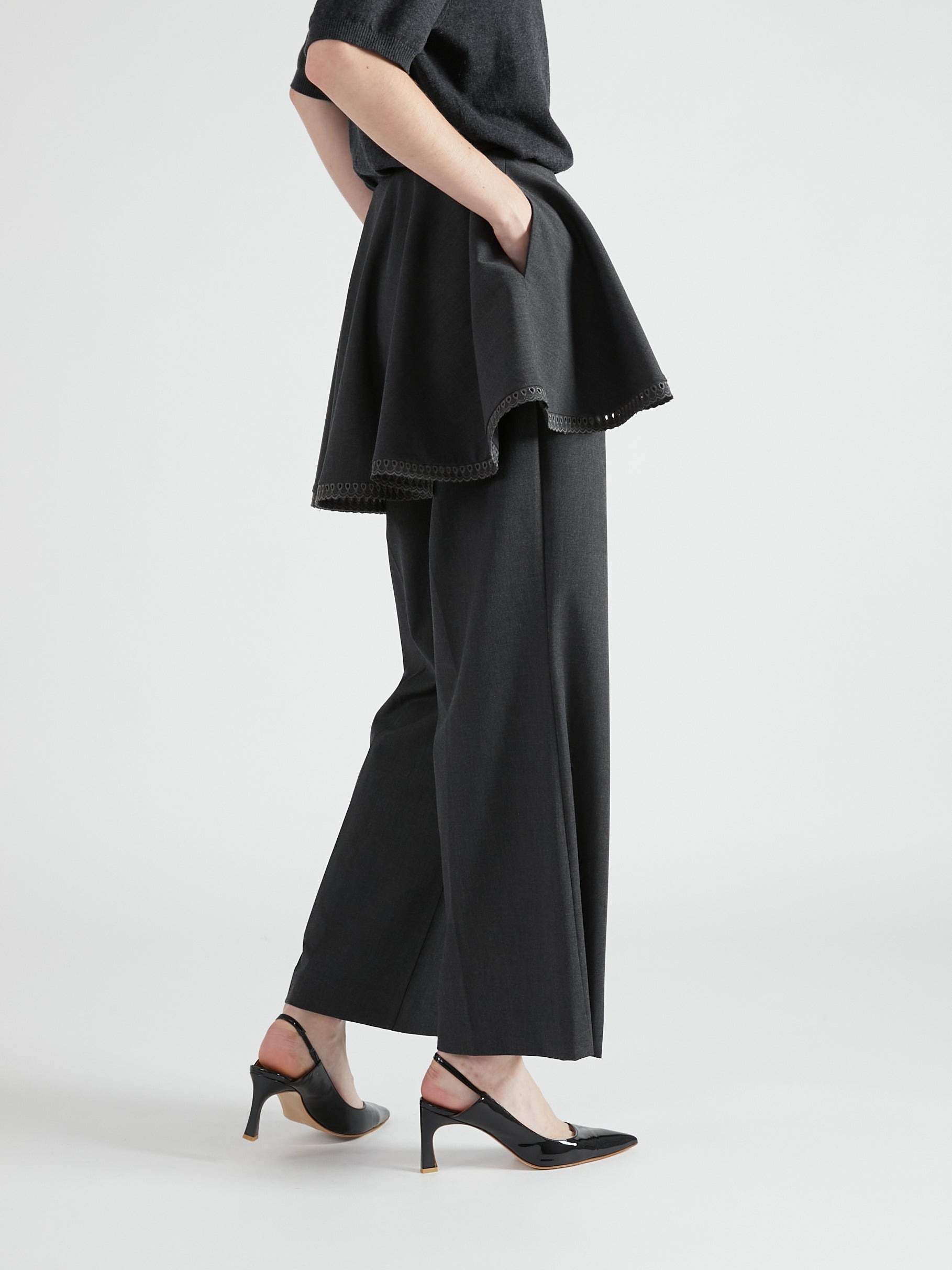 scallop cape set pants|GRAY